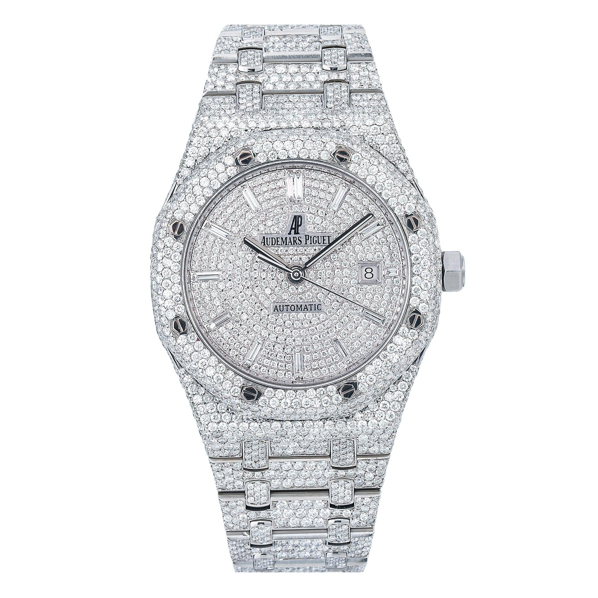 Audemars Piguet Royal Oak Selfwinding 41MM 15400ST Diamond Paved Dial Diamond Paved Bezel Stainless Steel Bracelet 25.25ct