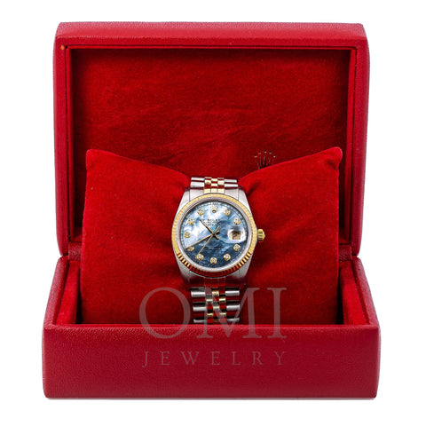 Rolex Datejust Diamond Watch, 36mm, Blue mop Diamond Dial With Two Tone Jubilee Bracelet