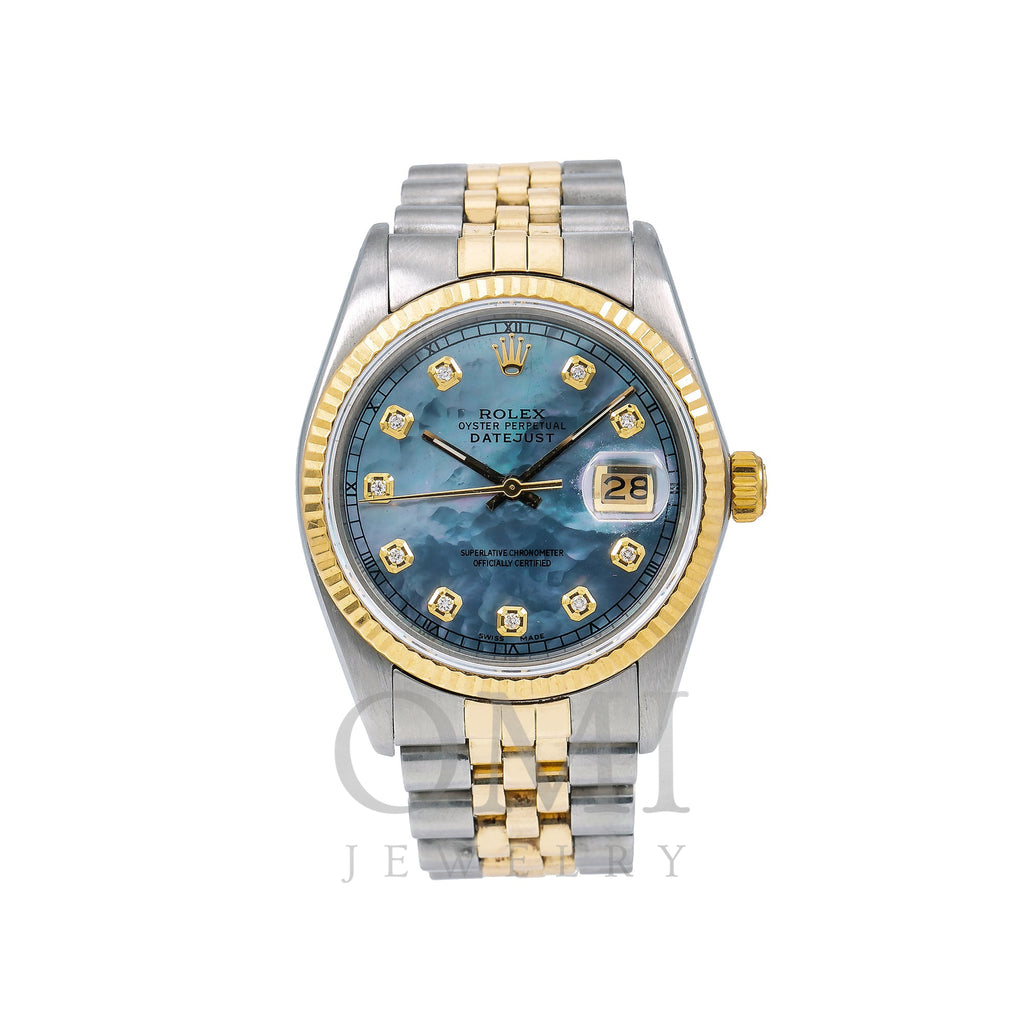 Rolex Datejust Diamond Watch, 36mm, Blue mop Diamond Dial With Two Tone Jubilee Bracelet