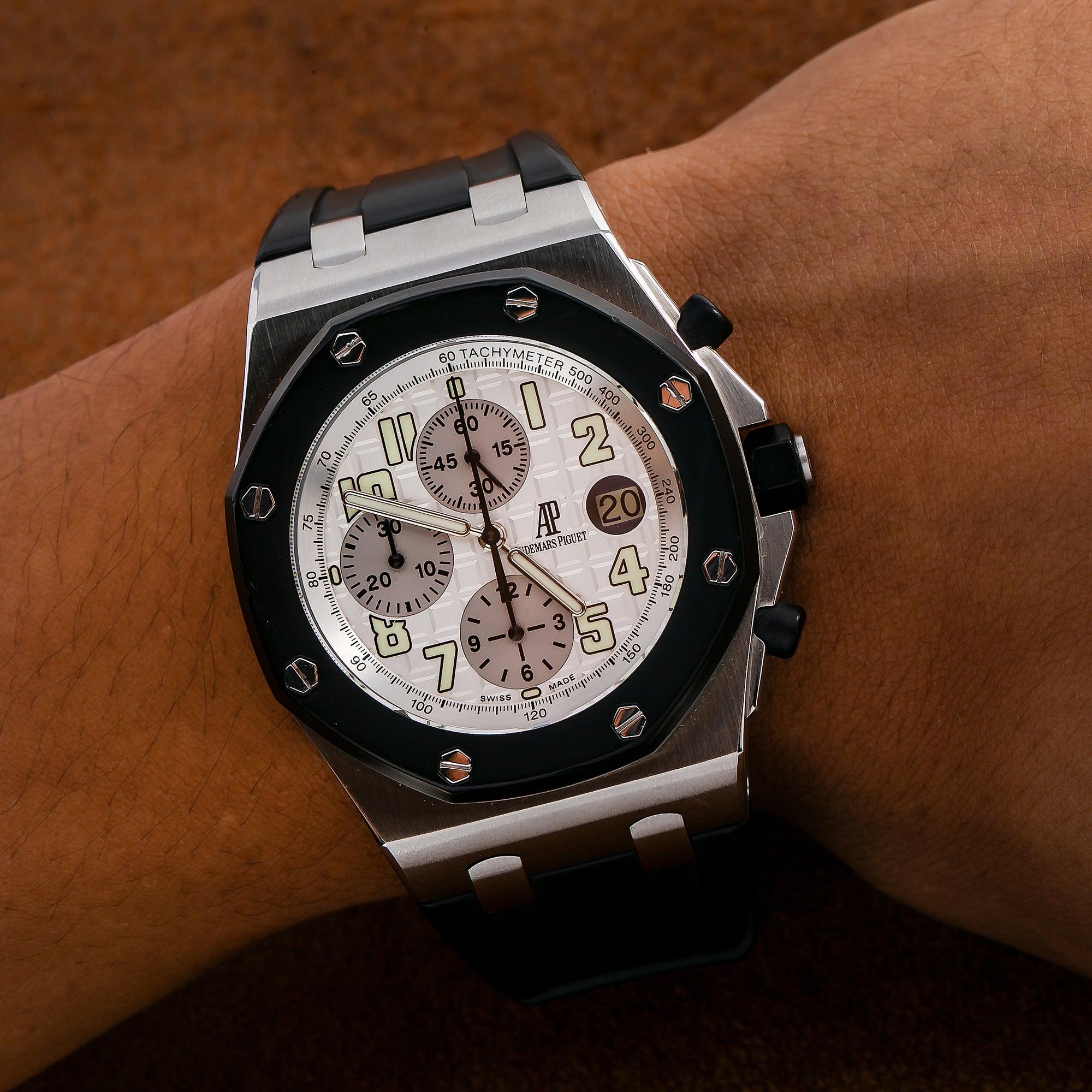Audemars Piguet Royal Oak Offshore Chronograph 42MM 25940SK.OO.D002CA.02 White Arabic Dial Rubberclad Bezel Black Rubber Band