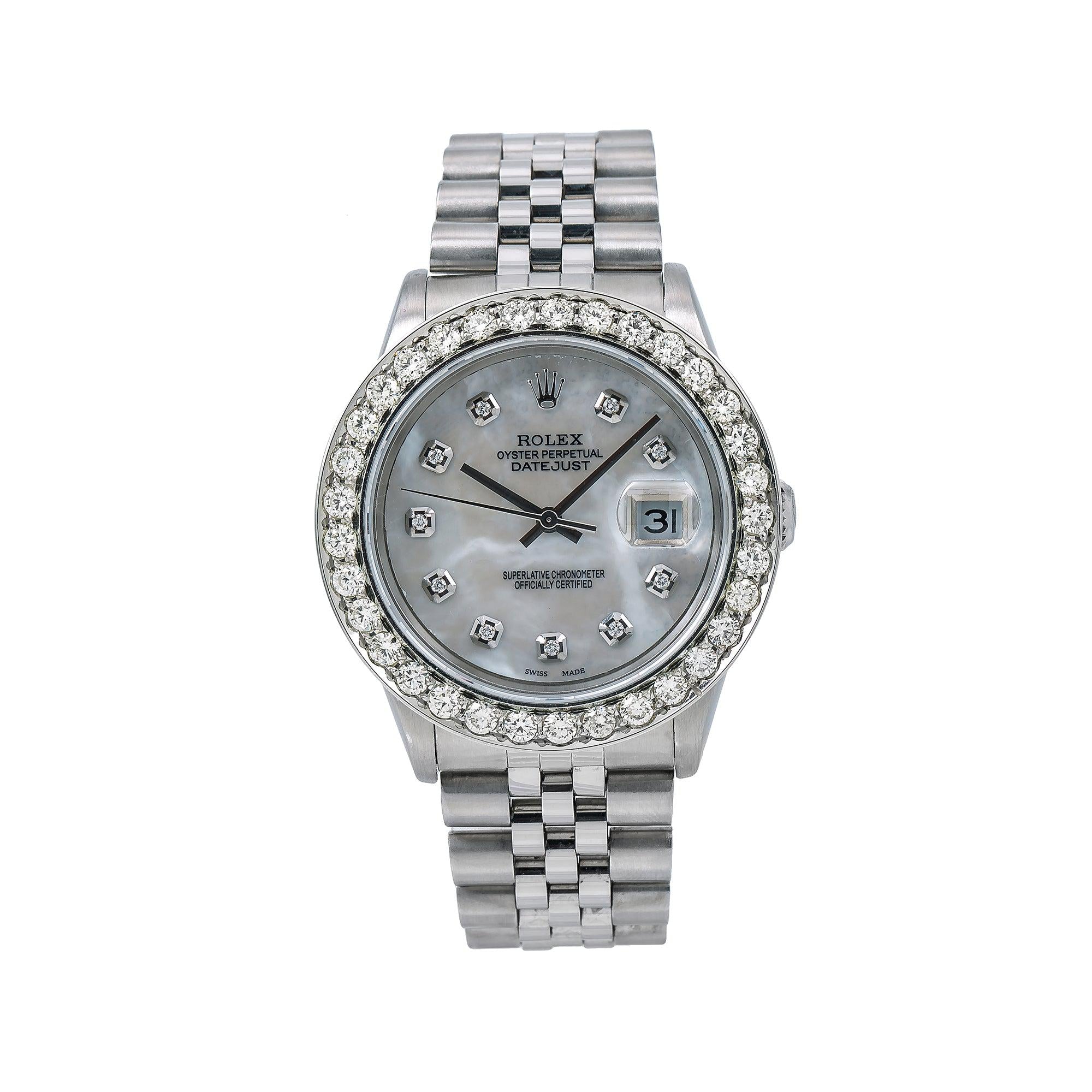Rolex Datejust 36MM 16014 Mother of Pearl Diamond Dial Diamond Bezel Stainless Steel Jubilee Bracelet