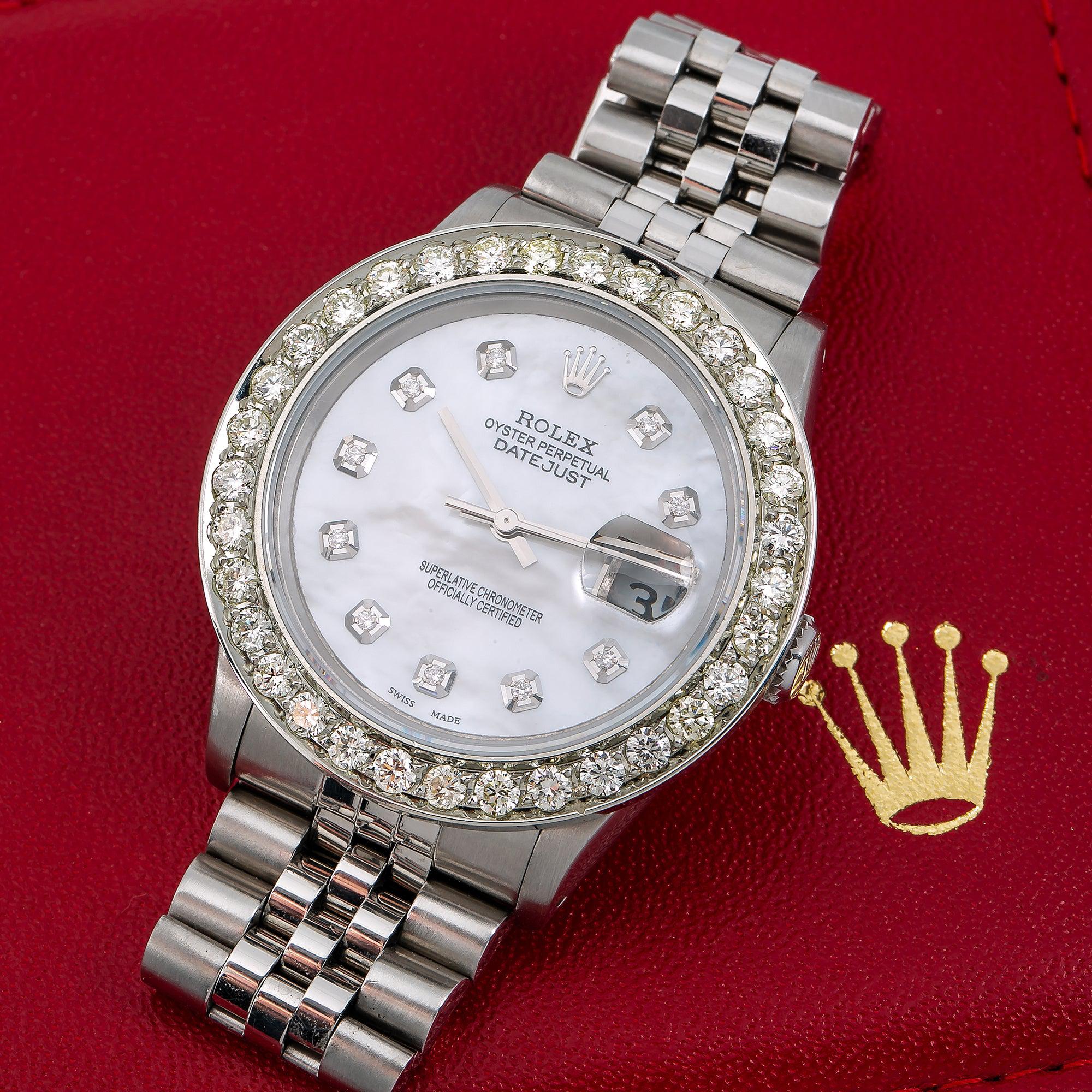 Rolex Datejust 36MM 16014 White Mother of Pearl Diamond Dial Diamond Bezel Stainless Steel Jubilee Bracelet