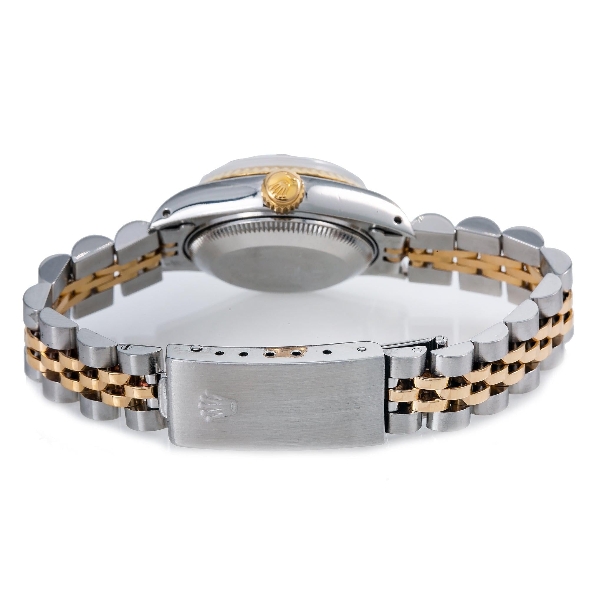 Rolex Datejust 26MM 69173 Red Diamond Dial Fluted Bezel Two Tone Yellow Gold Jubilee Bracelet
