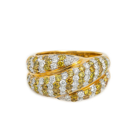 18K YELLOW GOLD BRILLIANT & COLORED ROUND DIAMOND RING 2.50 CT