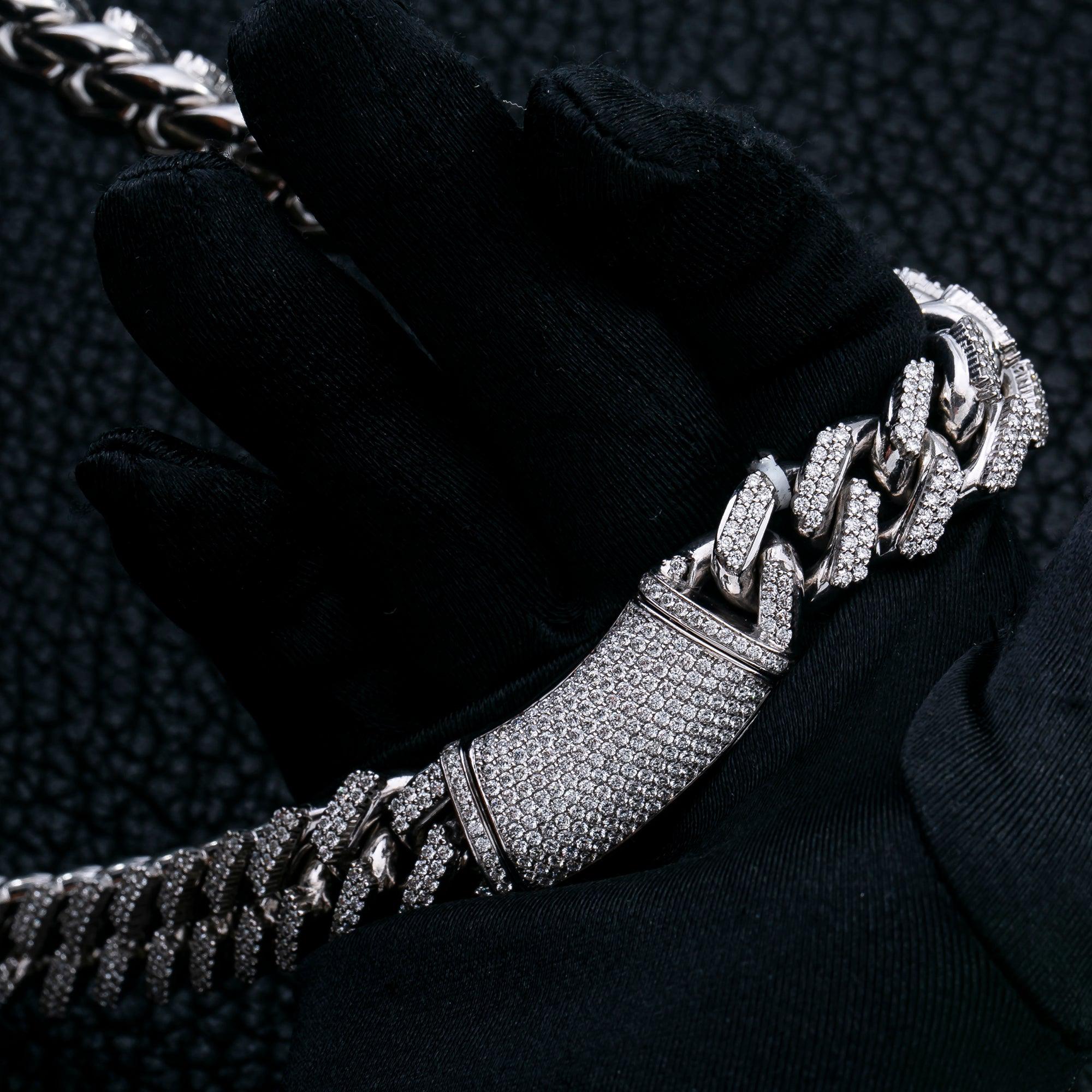 14k White Gold Diamond 22"/15MM Cuban Chain Iced Out with 22.87CT Diamonds