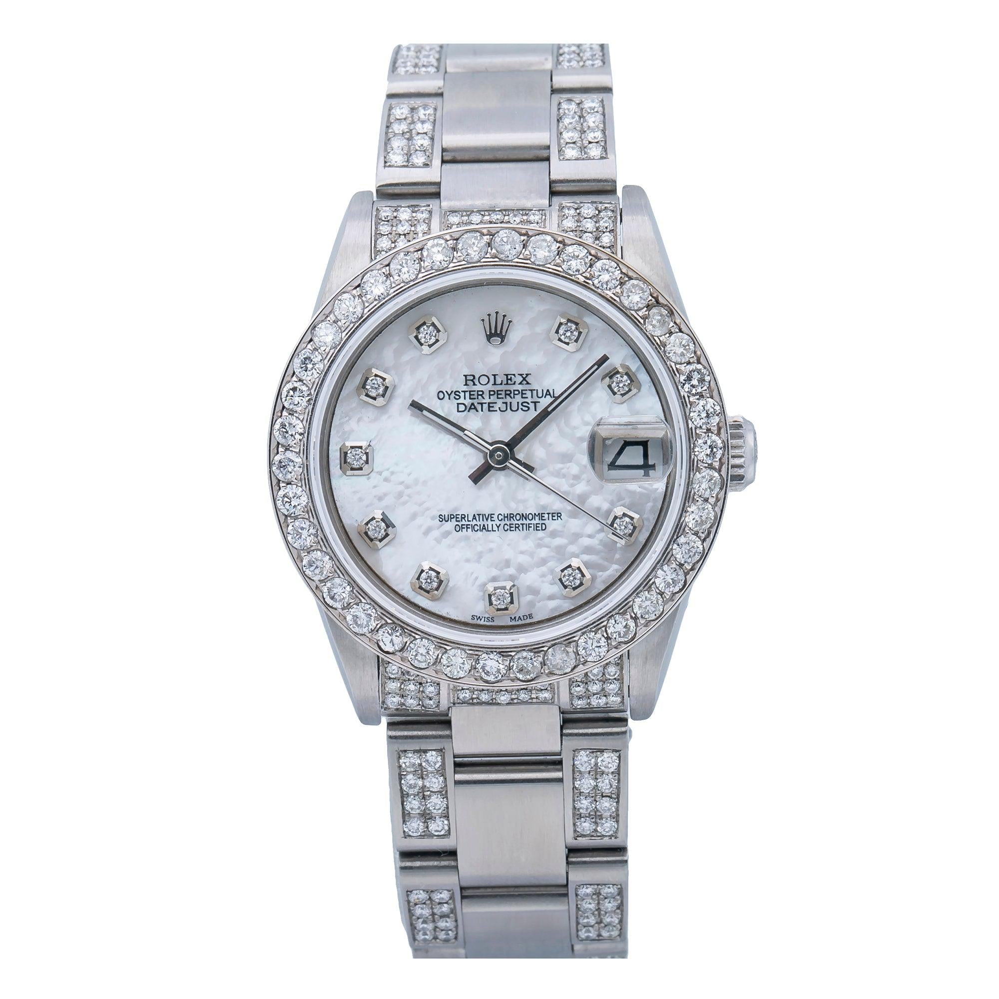Rolex Datejust 31MM 68240 Mother of Pearl Diamond Dial Diamond Bezel Stainless Steel Semi Diamond Oyster Bracelet 4.75ct