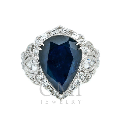 LADIES 18K WHITE GOLD HAND RING WITH 1.31 CT DIAMONDS AND 6.93 CT SAPPHIRE