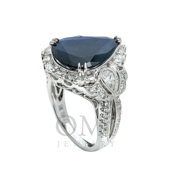 LADIES 18K WHITE GOLD HAND RING WITH 1.31 CT DIAMONDS AND 6.93 CT SAPPHIRE