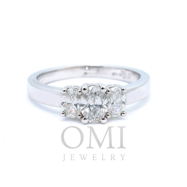 14K WHITE GOLD 3 STONE OVAL ENGAGEMENT RING 0.98 CT