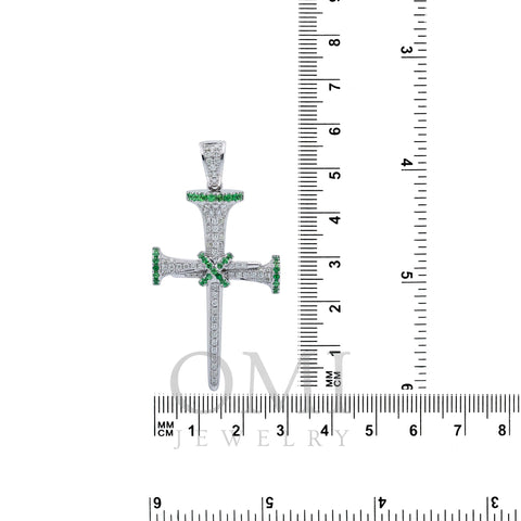 Unisex 14K White Gold Cross Pendant with 0.52 CT Diamonds and 0.45 Ct Emerald