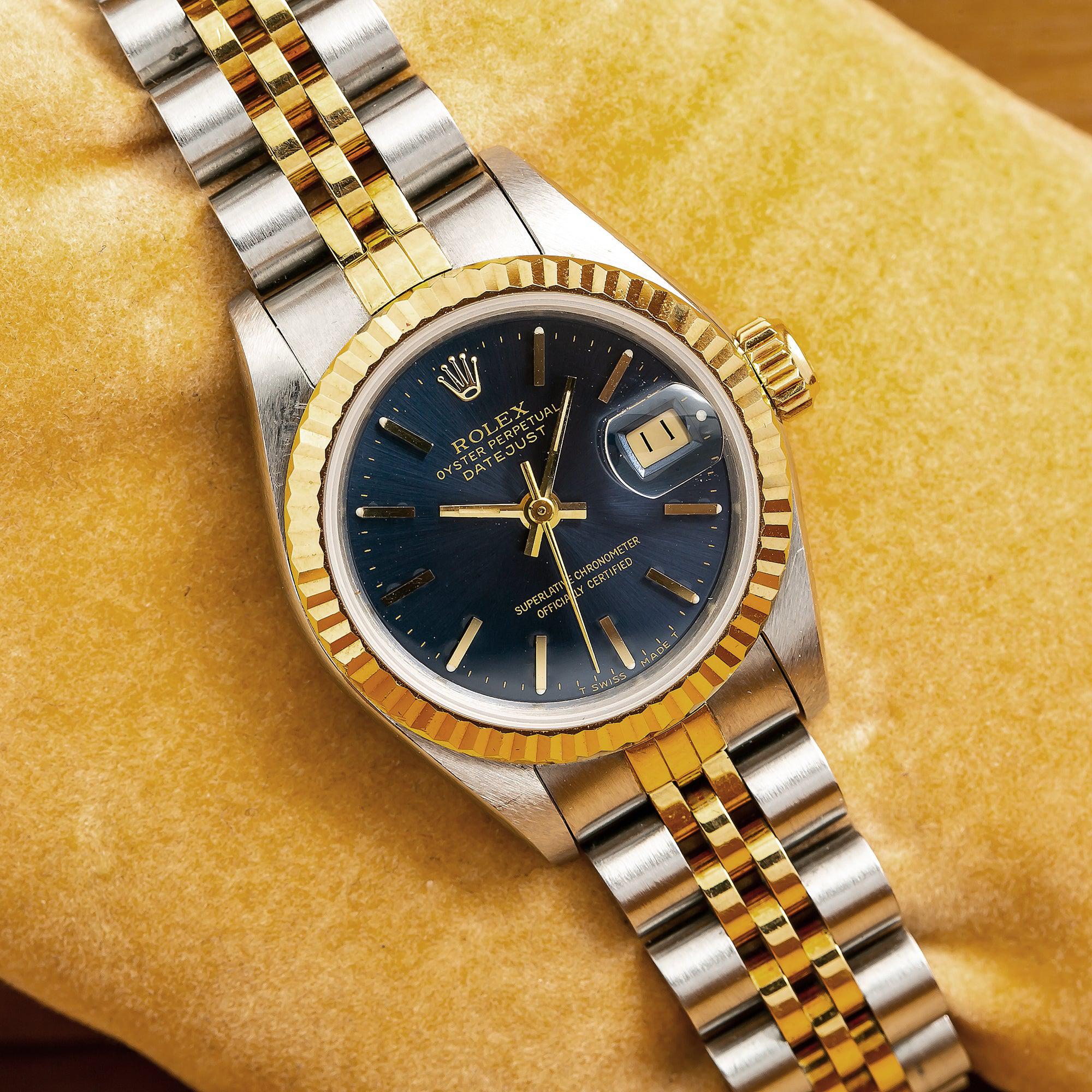 Rolex Datejust 26MM 69173 Blue Dial Fluted Bezel Two Tone Yellow Gold Jubilee Bracelet