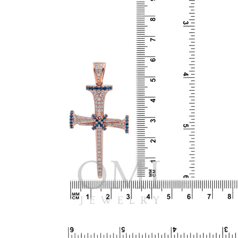 Unisex 14K Rose Gold Cross Pendant with 0.53 CT Diamonds and 0.40 Ct Sapphire