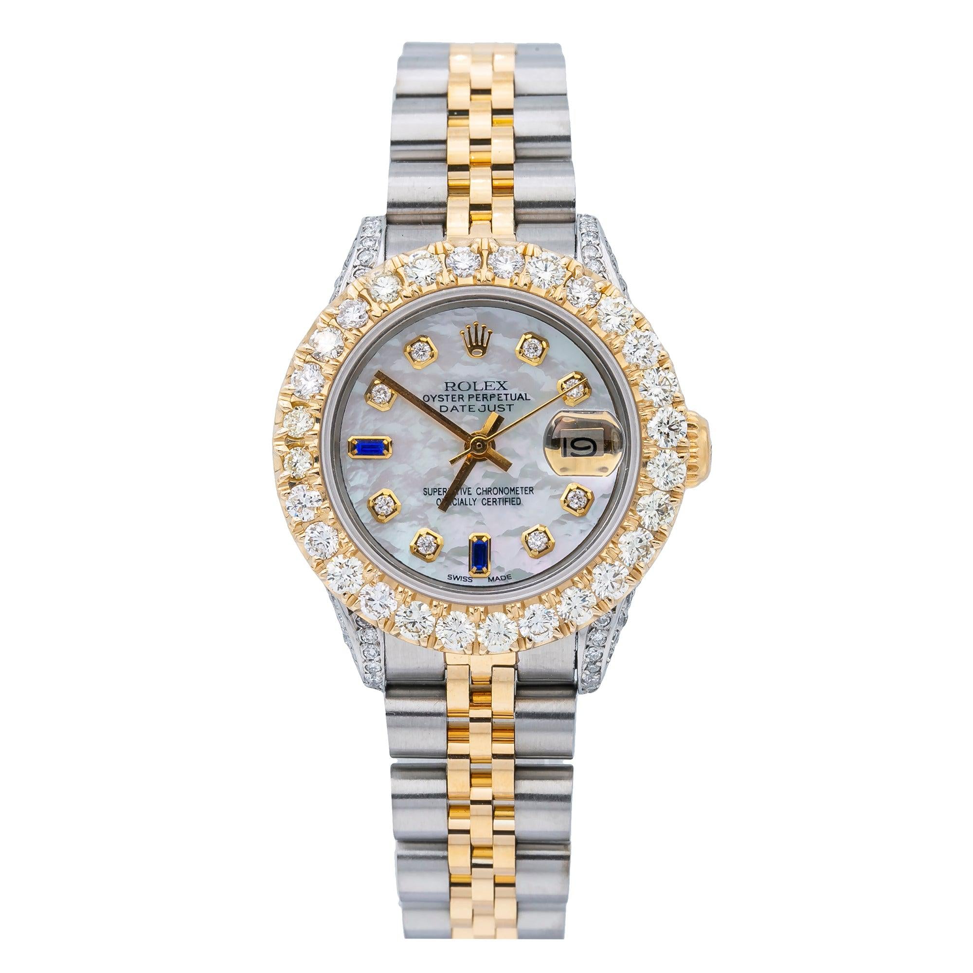 Rolex Datejust 26MM 69173 Mother of Pearl Diamond Dial Diamond Bezel Two Tone Jubilee Bracelet 2.75ct