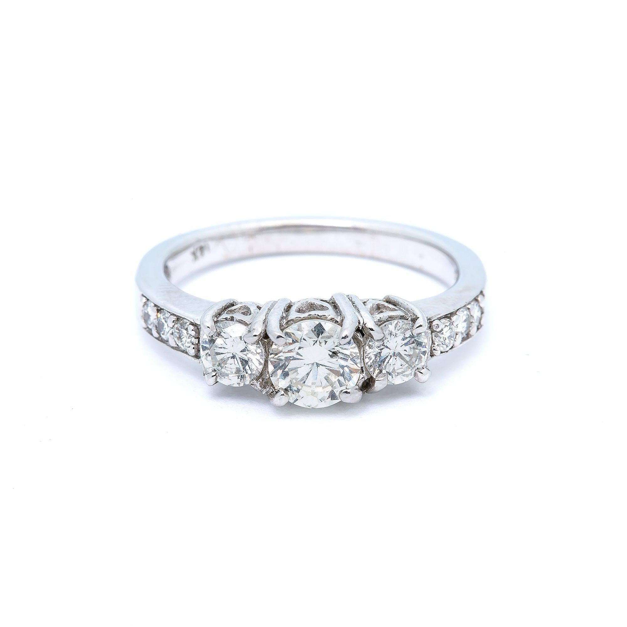 14K WHITE GOLD LADIES ENGAGEMENT RING WITH 1.12 CT DIAMONDS