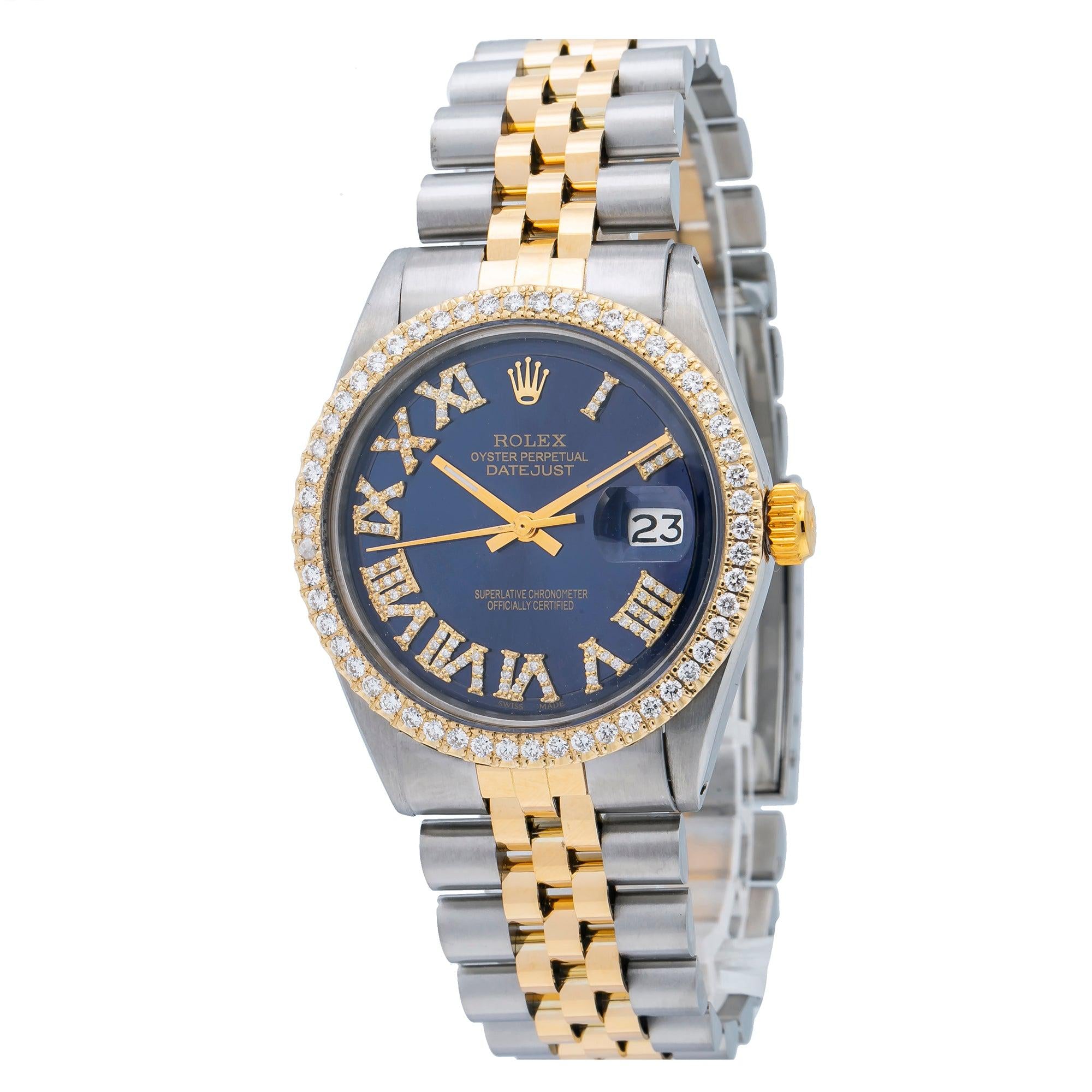 Rolex Datejust 36MM 1601 Blue Roman Dial Diamond Bezel Two Tone Jubilee Bracelet
