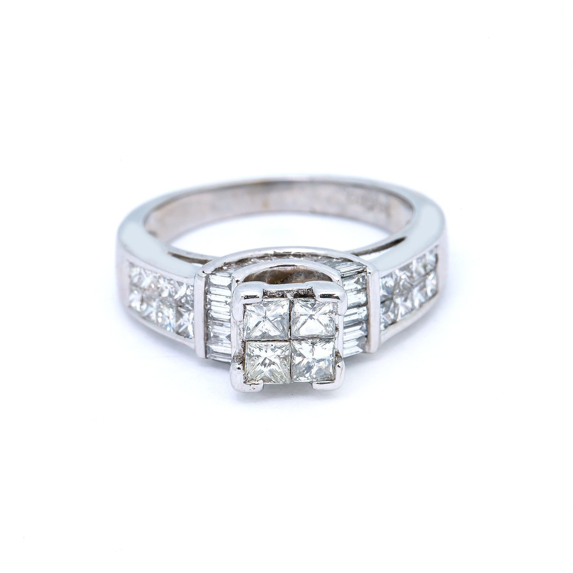 14K WHITE GOLD PRINCESS CUT ENGAGEMENT RING 1.75 CT
