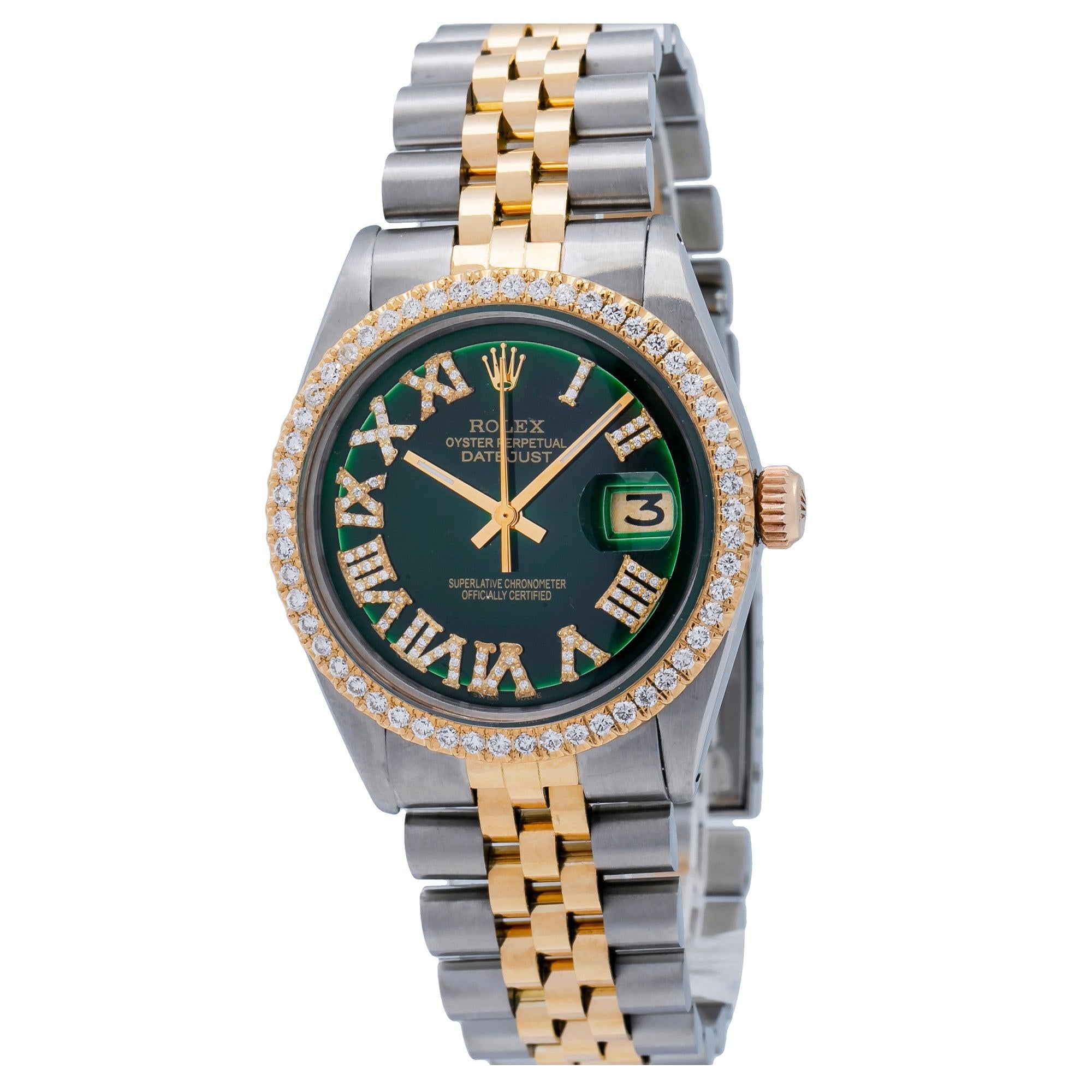 Rolex Datejust 36MM 1601 Green Dial Diamond Bezel Two Tone Jubilee Bracelet