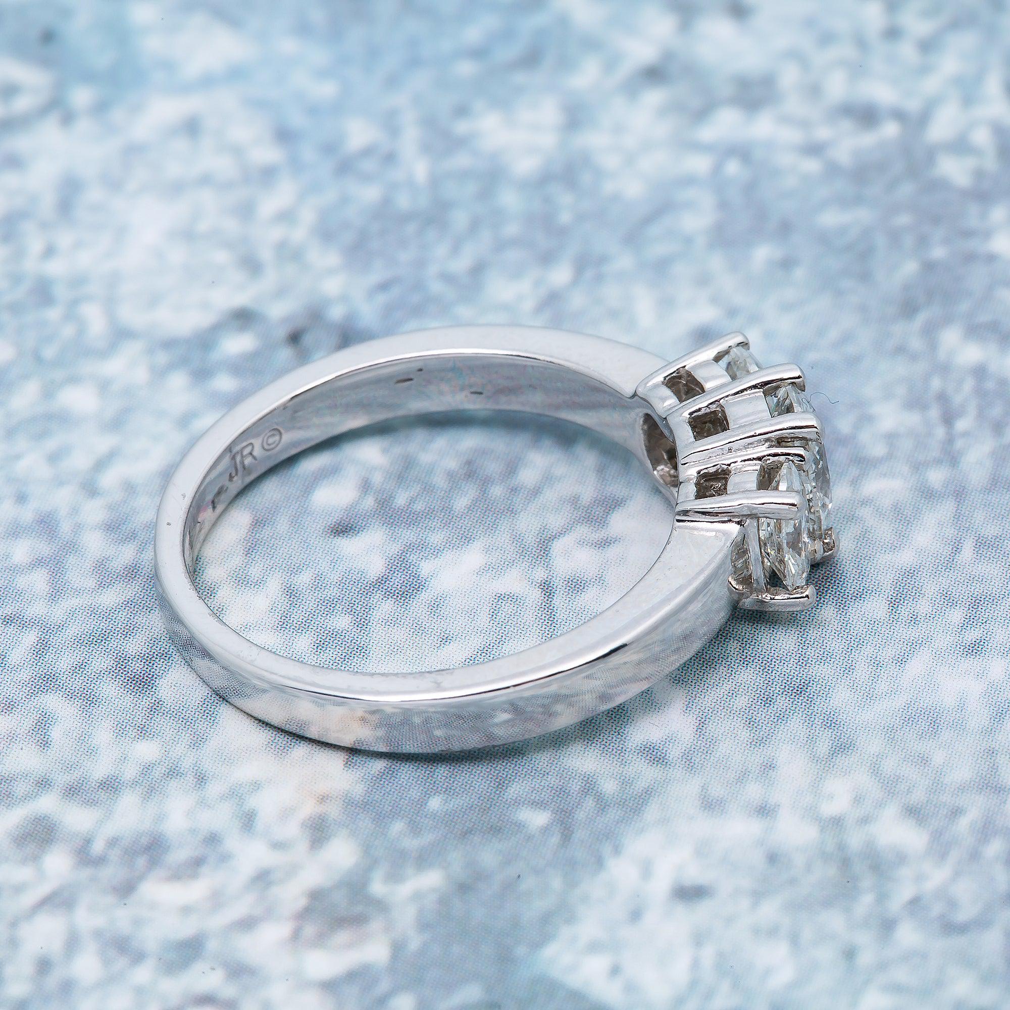 14K WHITE GOLD 3 STONE OVAL ENGAGEMENT RING 0.98 CT