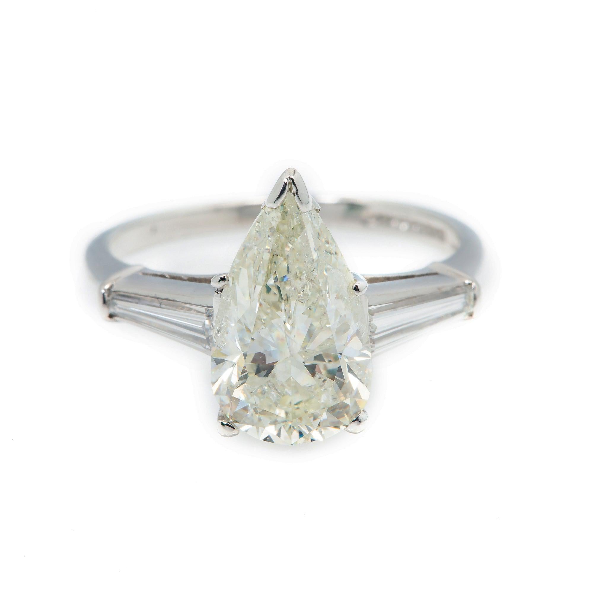 18K GOLD PEAR CUT DIAMOND ENGAGEMENT RING 2.42 CT GIA