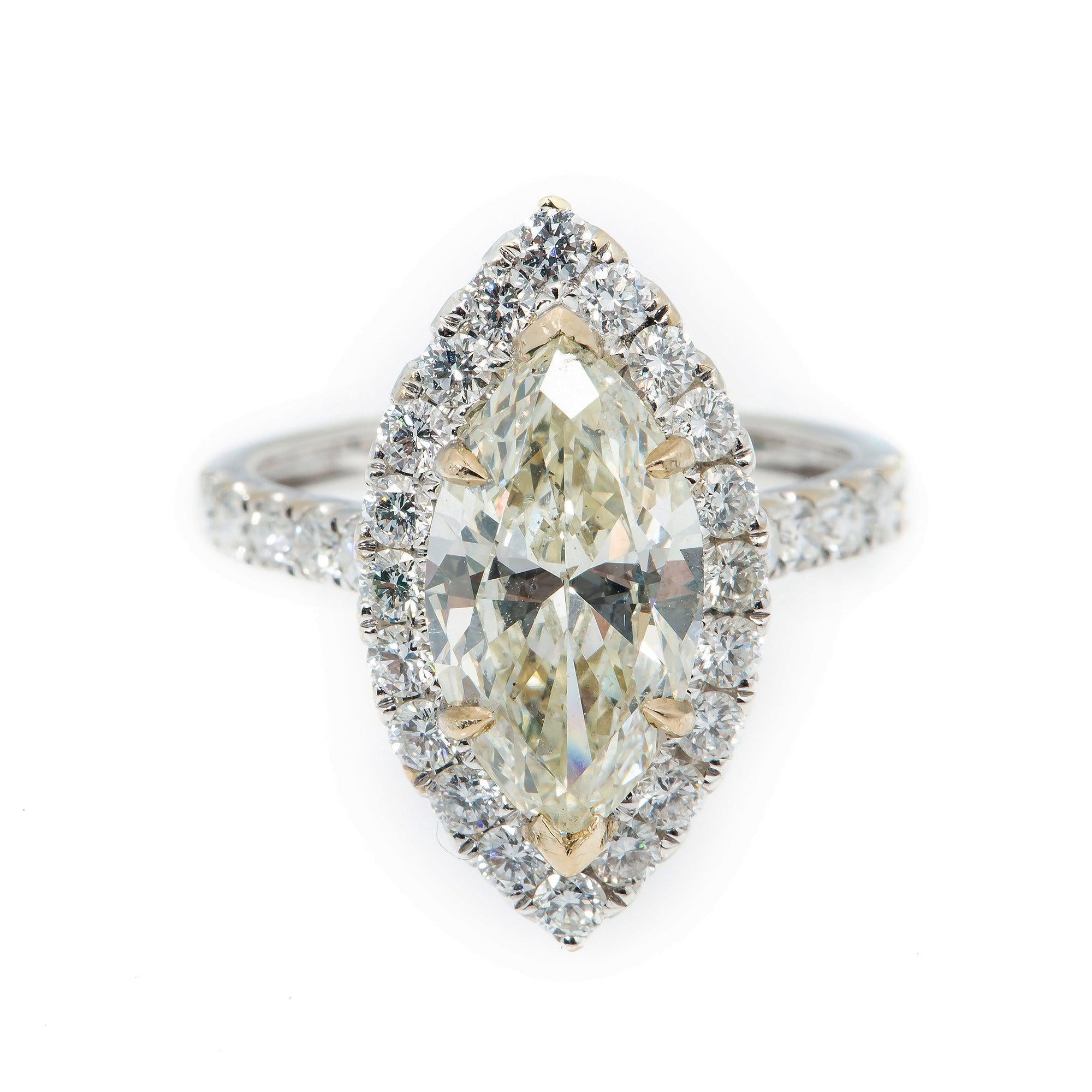 18K GOLD MARQUISE CUT DIAMOND ENGAGEMENT RING 3.00 CT GIA
