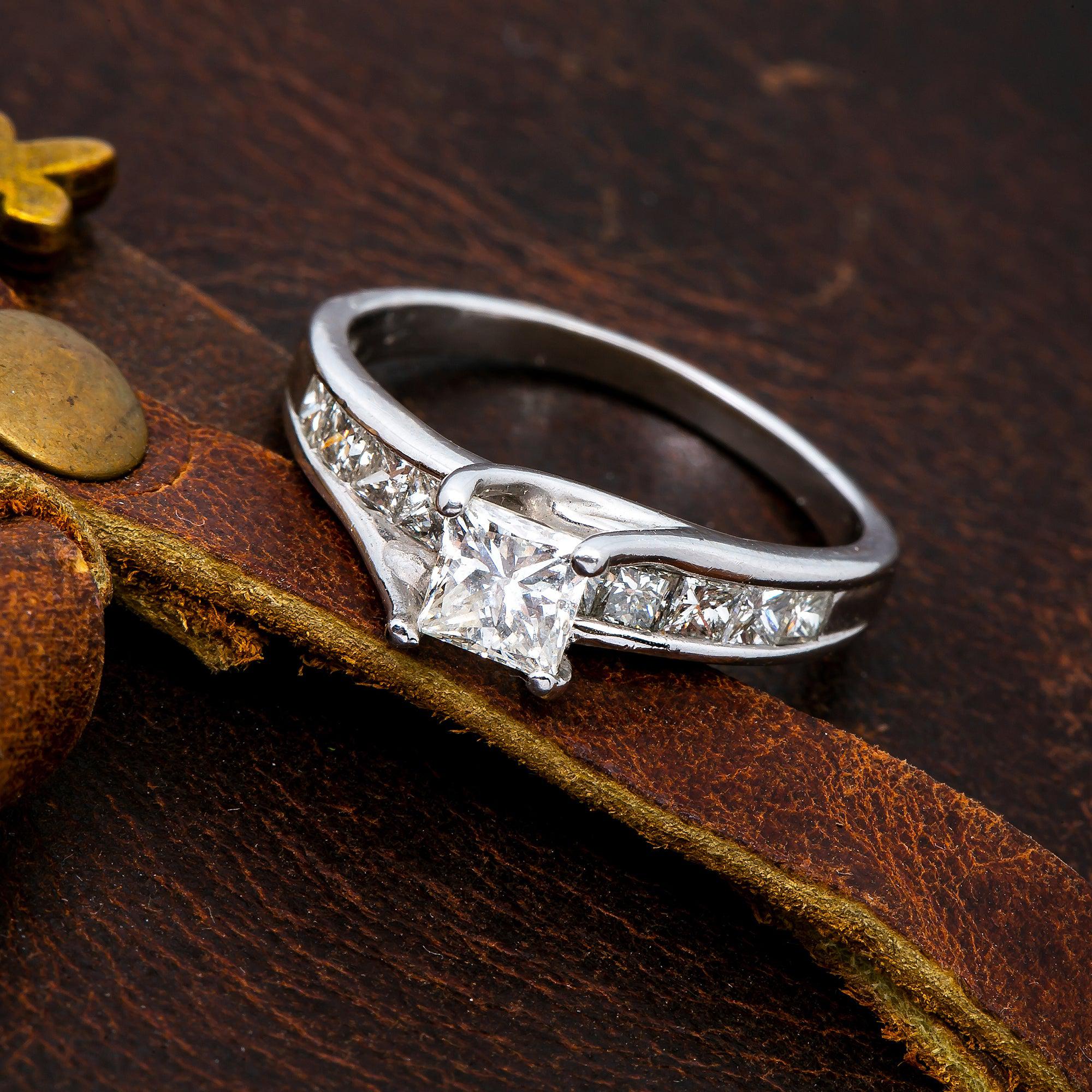 14K WHITE GOLD PRINCESS CUT ENGAGEMENT RING 1.49 CT