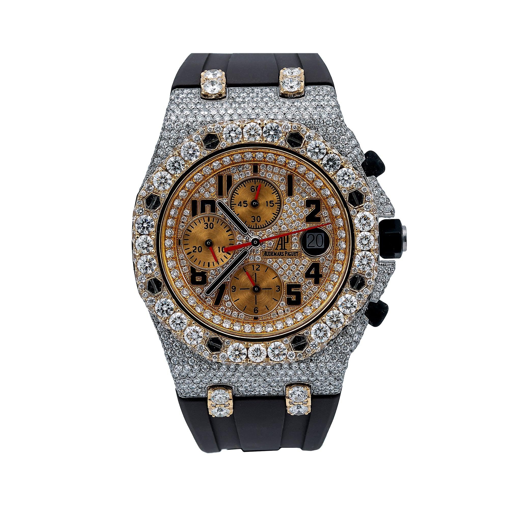 Audemars Piguet Royal Oak Offshore Chronograph 42MM 26170ST Black Arabic Dial Diamond Bezel Black Rubber Band 15.75ct