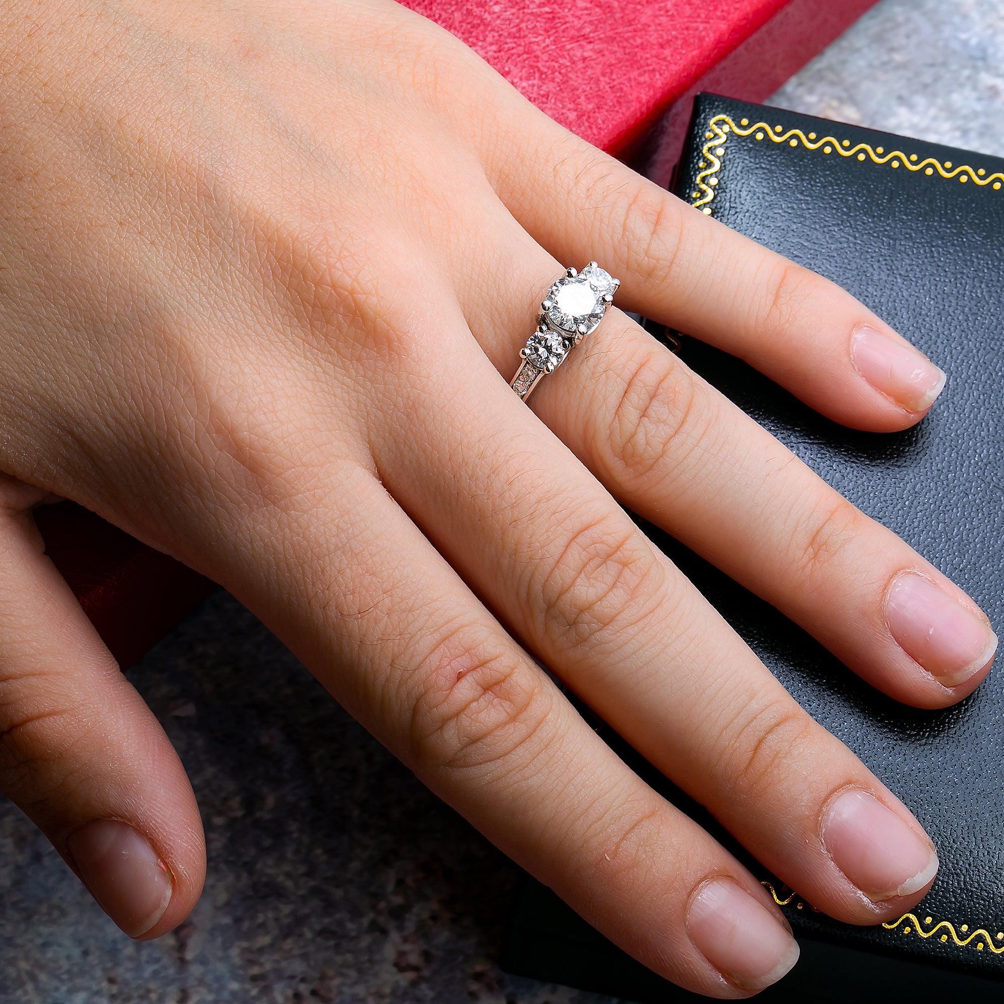 14K WHITE GOLD 3 STONE ENGAGEMENT RING 0.63 CT