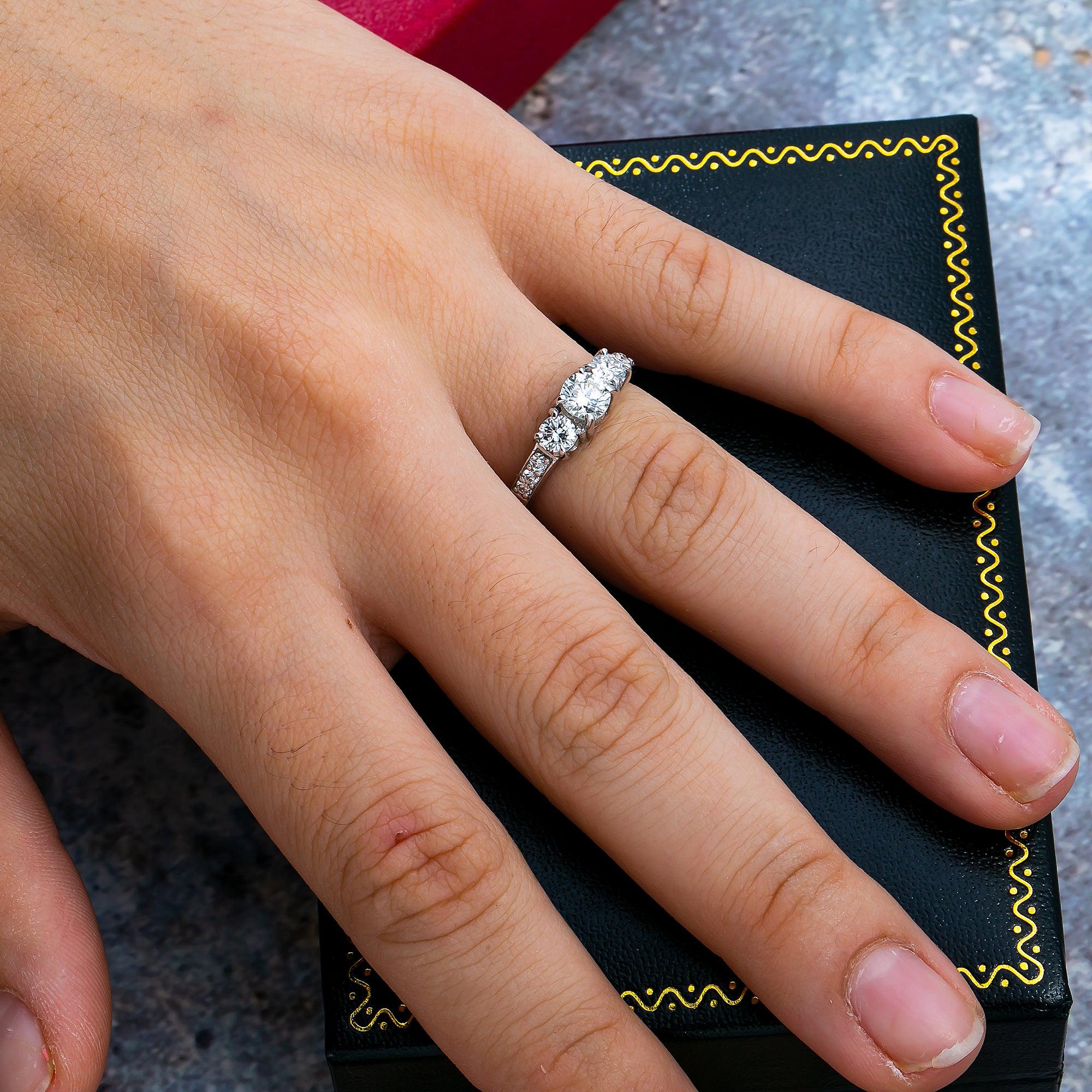 14K WHITE GOLD LADIES ENGAGEMENT RING WITH 1.12 CT DIAMONDS