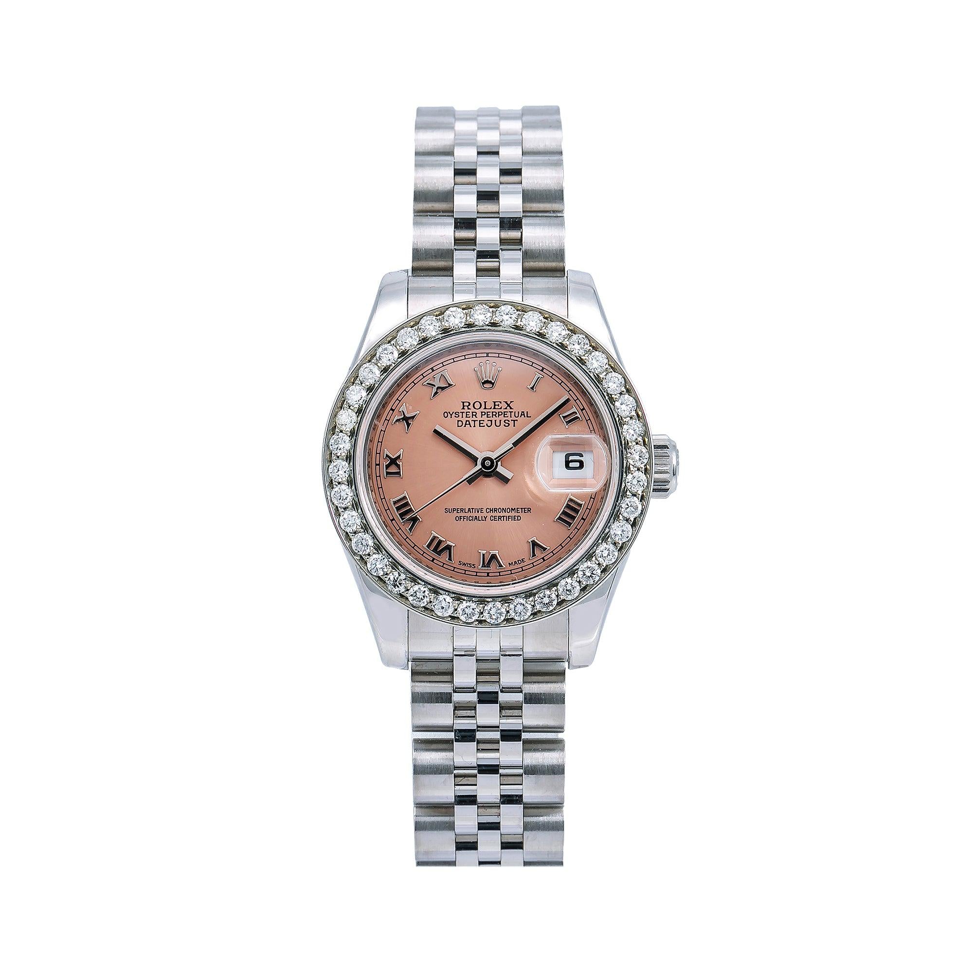 Rolex Datejust 26MM 179160 Everose Roman Dial Diamond Bezel Stainless Steel Jubilee Bracelet 0.8ct