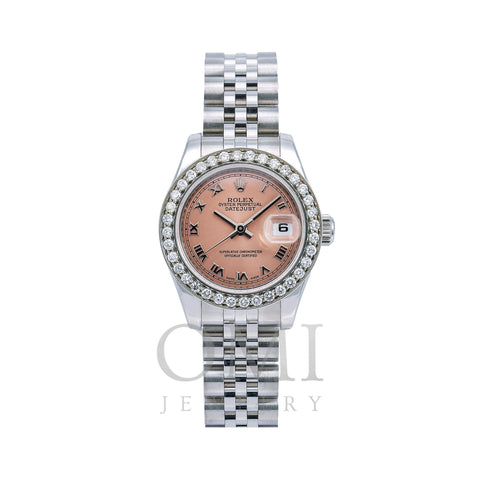 Rolex Lady-Datejust Diamond Watch, 179160 26mm, Salmon Dial With 0.80 CT Diamonds