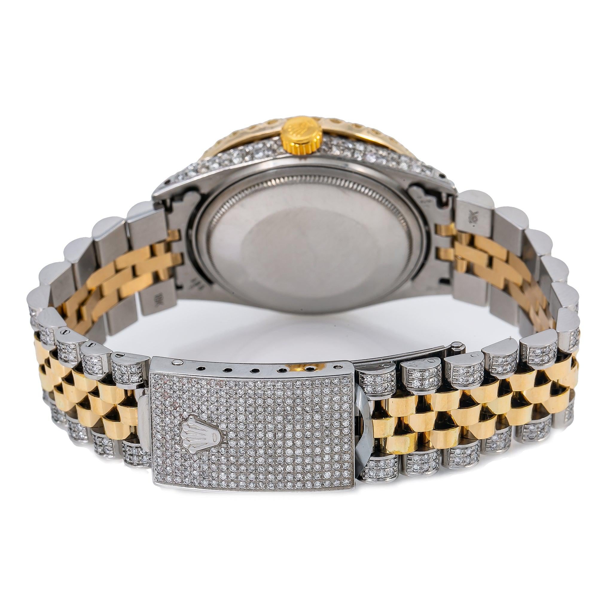 Rolex Datejust 36MM 1601 Champagne Roman Diamond Dial Diamond Bezel Two Tone Yellow Gold Semi Diamond Jubilee Bracelet 6.75ct