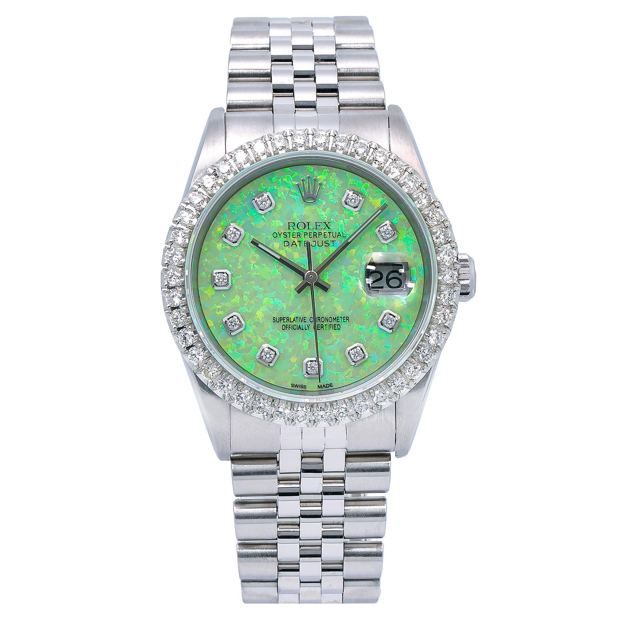 Rolex Datejust 36MM 16220 Green Diamond Dial Diamond Bezel Stainless Steel Jubilee Bracelet