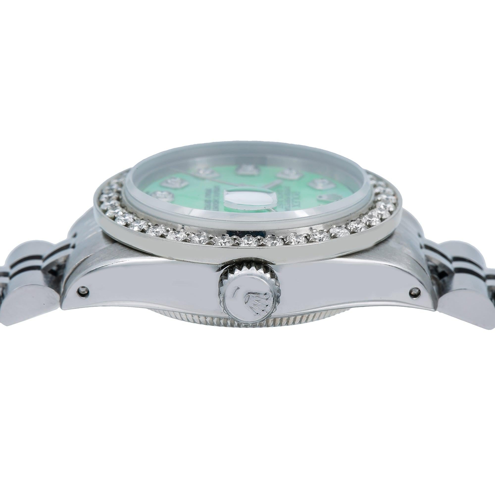 Rolex Datejust 26MM 6916 Turquoise Mother of Pearl Diamond Dial Diamond Bezel Stainless Steel Jubilee Bracelet 0.9ct