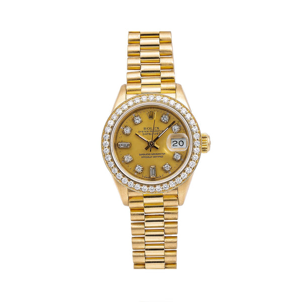 Rolex Lady Datejust Diamond Watch 69178 26mm Champagne Diamond Dial With 0.90 CT Diamonds