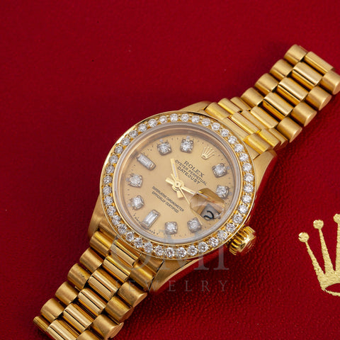 18K Yellow Gold Rolex Diamond Watch, Datejust President 69178, Champag -  OMI Jewelry