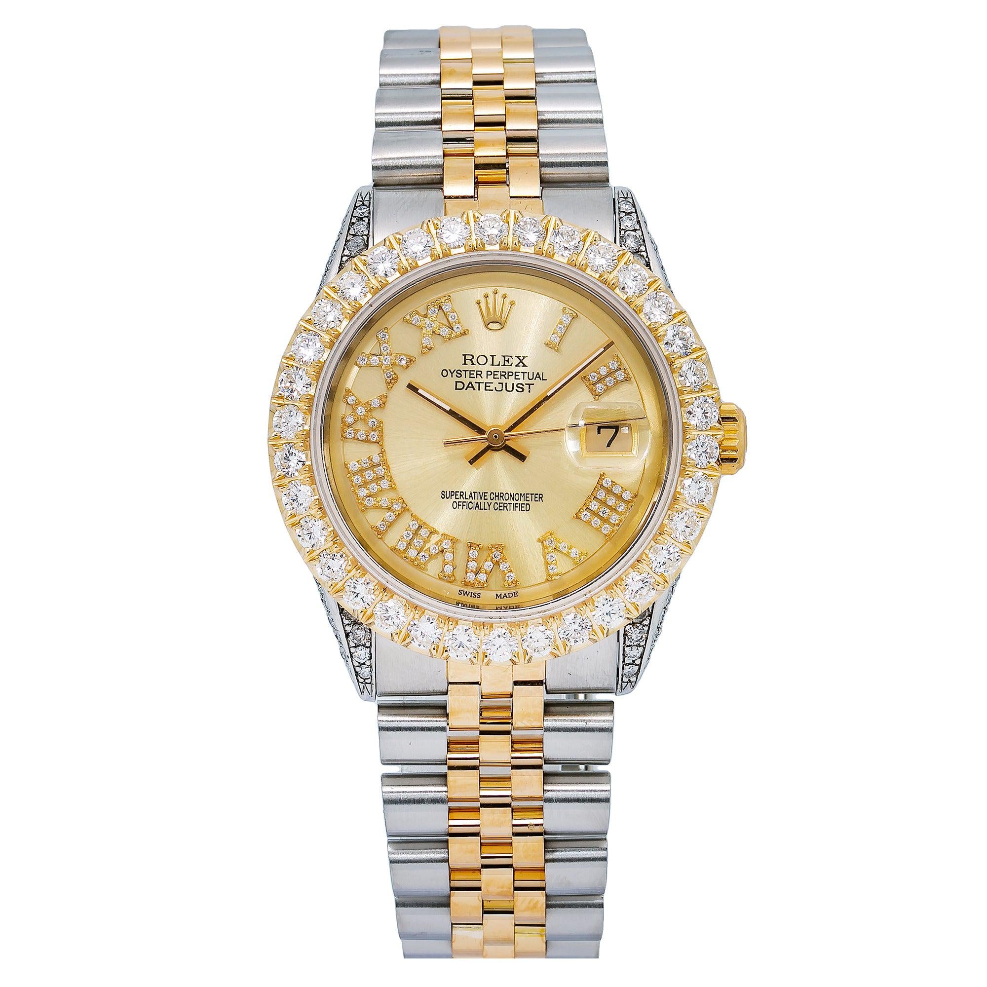 Rolex Datejust 36MM 1601 Champagne Roman Dial Diamond Bezel Two Tone Jubilee Bracelet