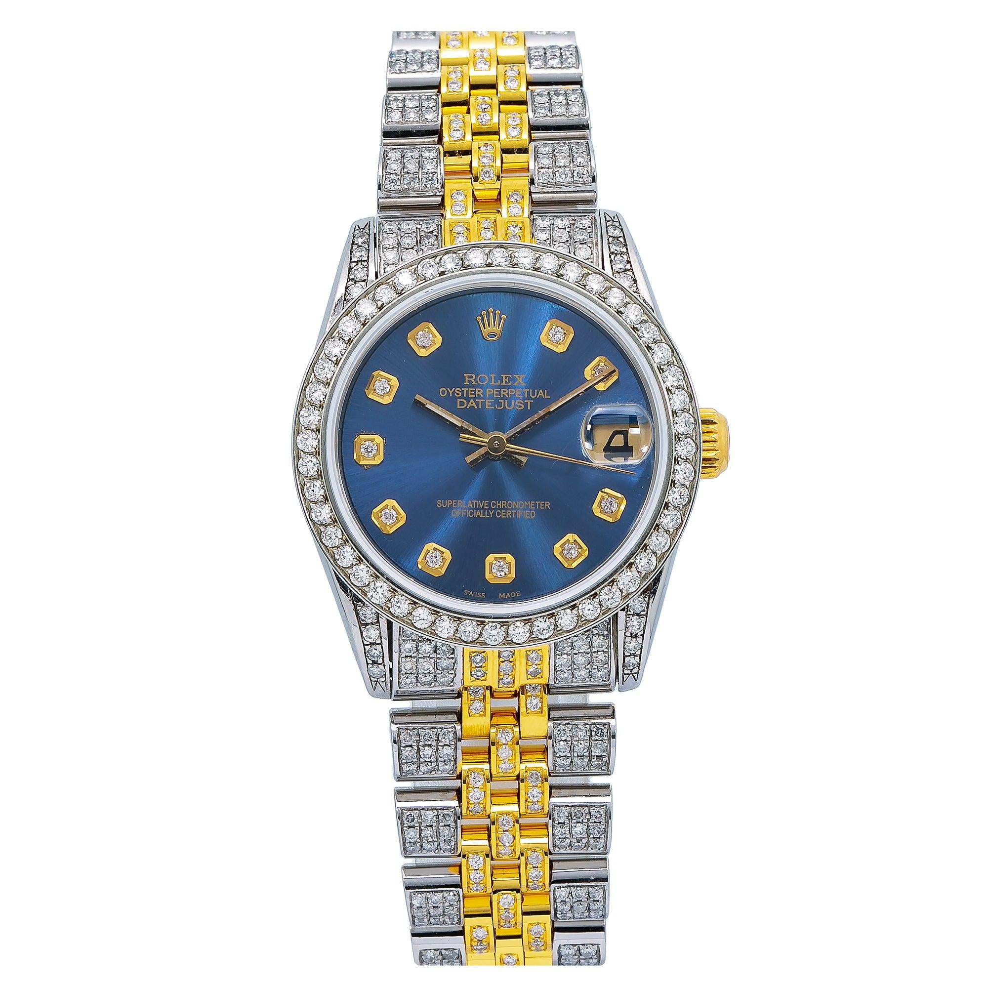 Rolex Datejust 31MM 68273 Blue Diamond Dial Diamond Bezel Two Tone Full Diamond Jubilee Bracelet