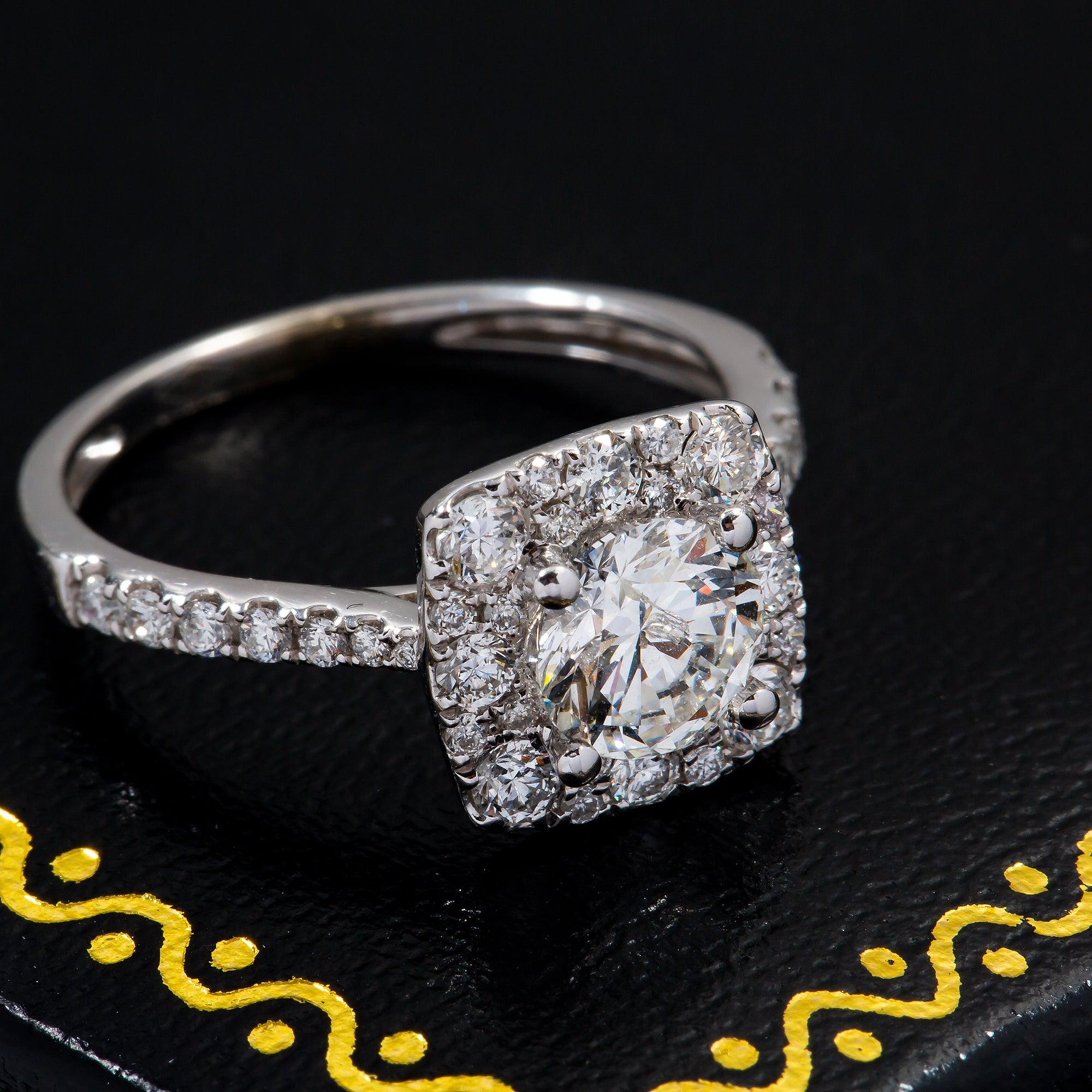 18K GOLD ROUND DIAMOND ENGAGEMENT RING 1.3 CT GIA