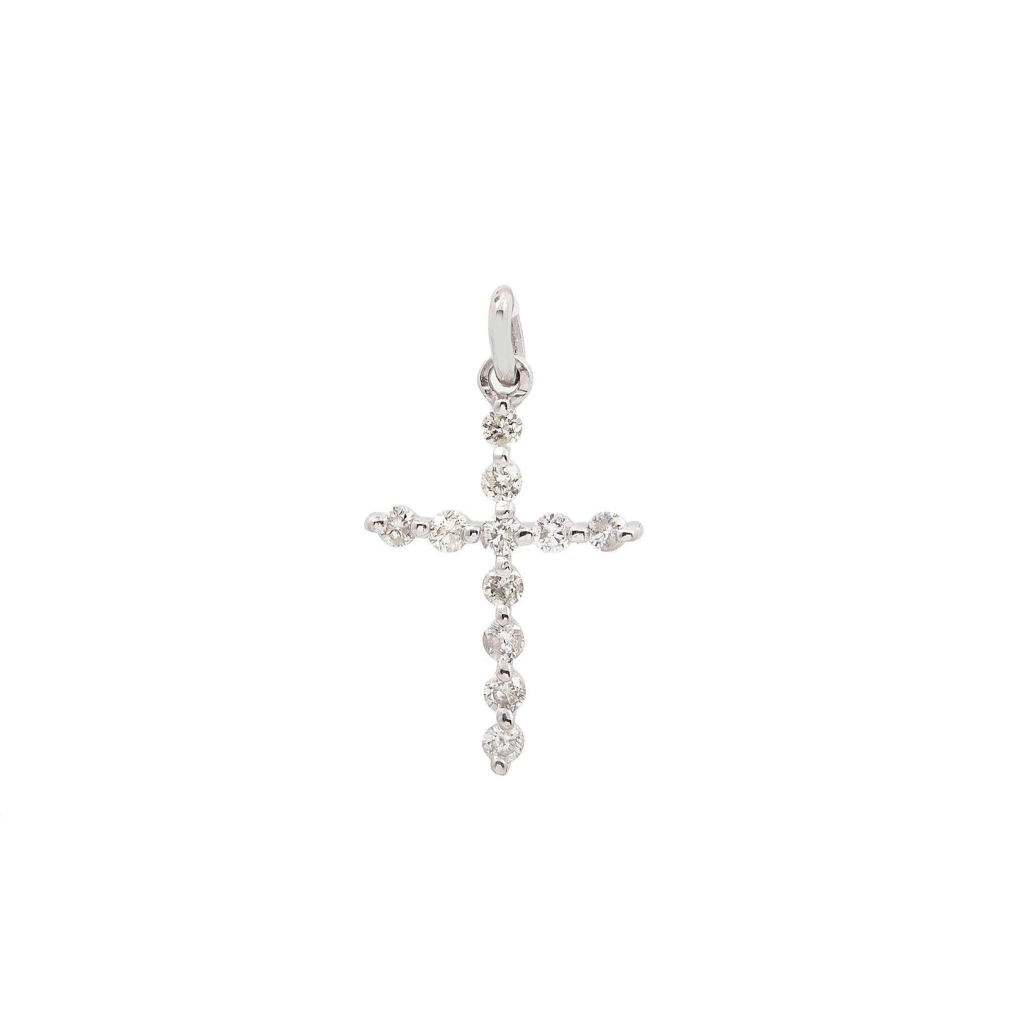 Unisex 18K White Gold Cross Pendant with 0.25 CT Diamonds