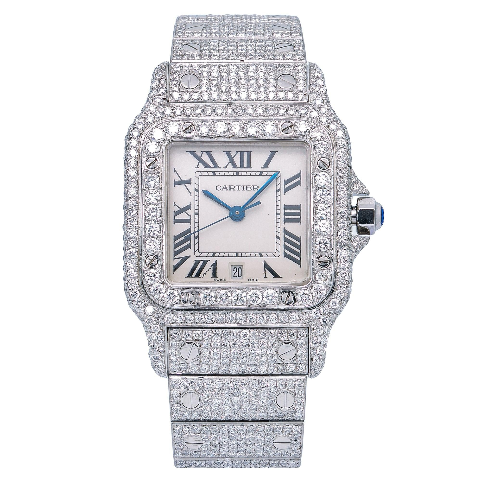 Cartier Santos Galbée 29MM 1564 Silver Roman Dial Diamond Bezel Stainless Steel Full Diamond Bracelet