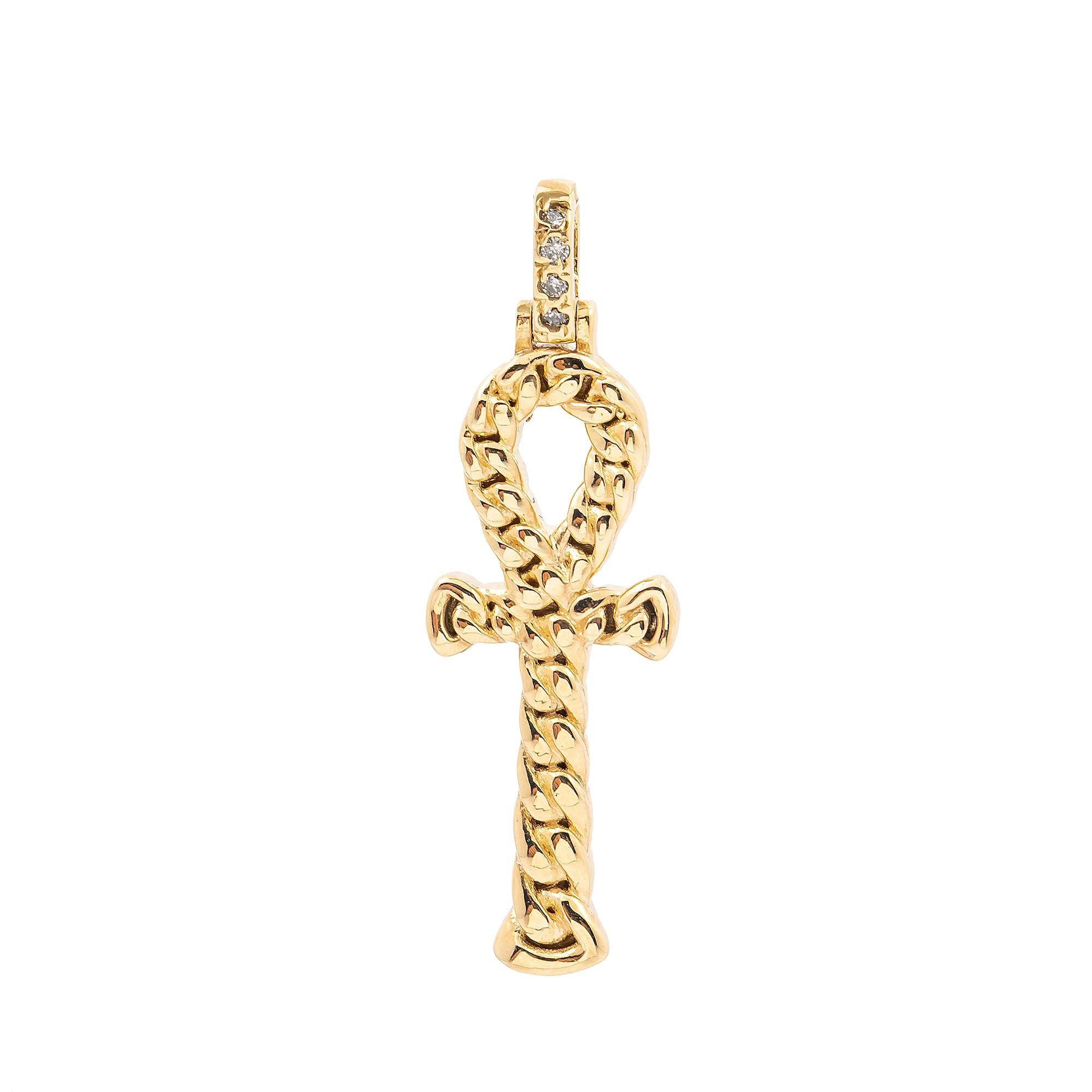 Unisex 14K Yellow Gold Cross Pendant with 0.05 CT Diamonds