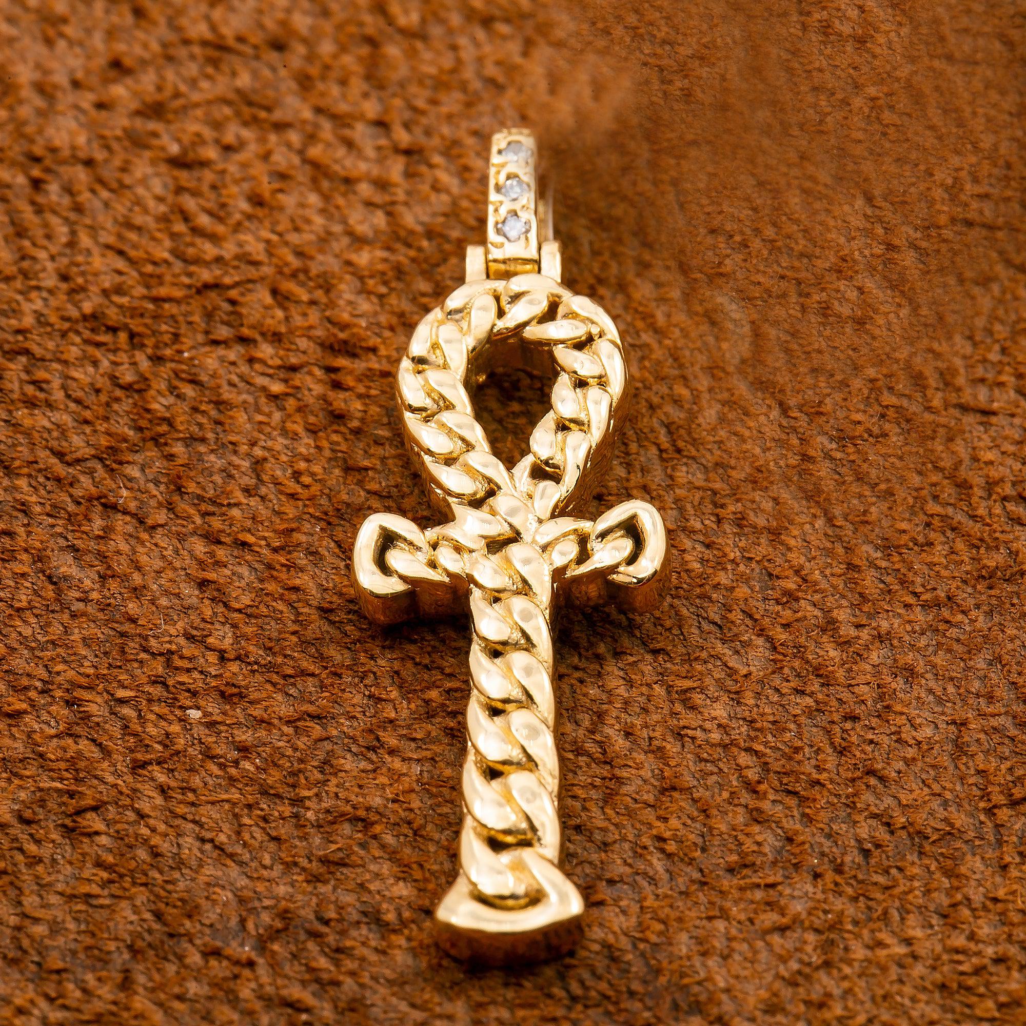Unisex 14K Yellow Gold Cross Pendant with 0.05 CT Diamonds