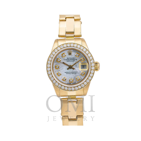 Rolex Oyster Perpetual Ladies Diamond Watch, Date 6916 26mm, White Diamond Dial With 1.80 CT