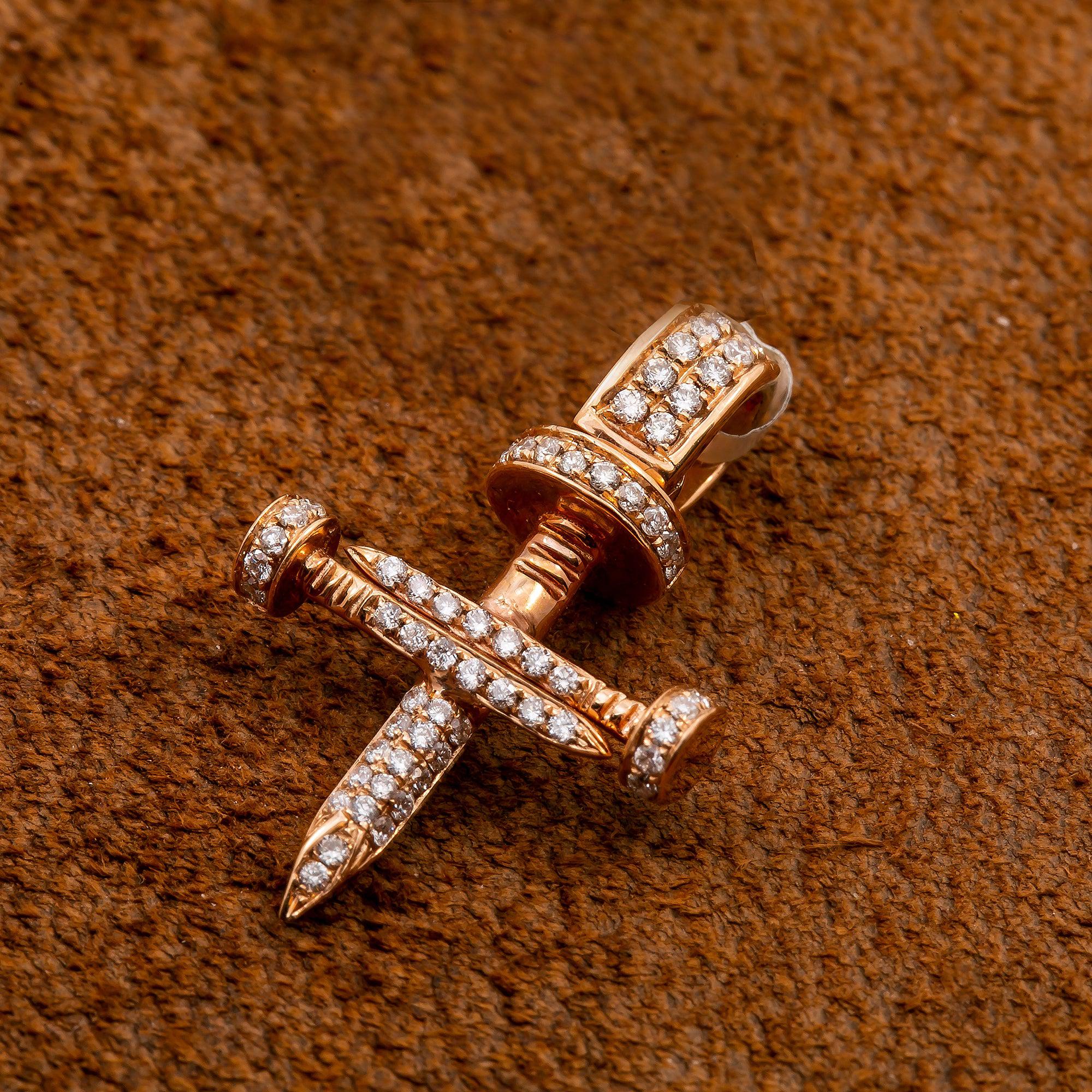 Unisex 14K Rose Gold Cross Pendant with 0.26 CT Diamonds