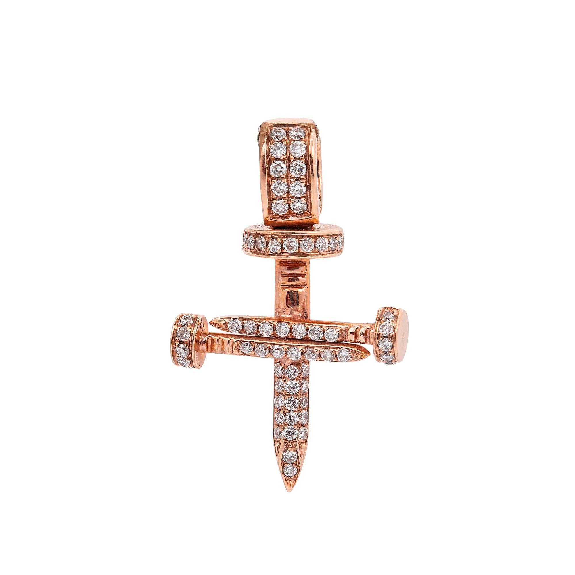 Unisex 14K Rose Gold Cross Pendant with 0.26 CT Diamonds