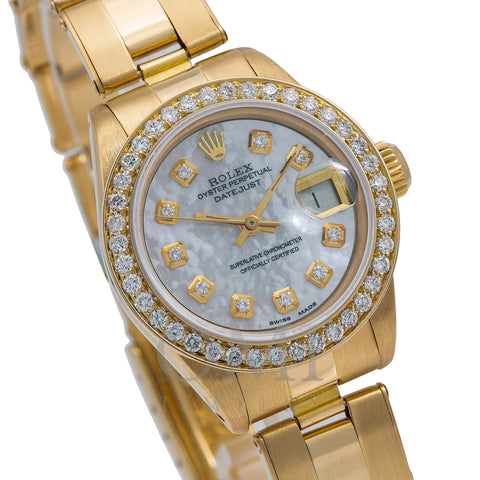 Rolex Oyster Perpetual Ladies Diamond Watch, Date 6916 26mm, White Diamond Dial With 1.80 CT