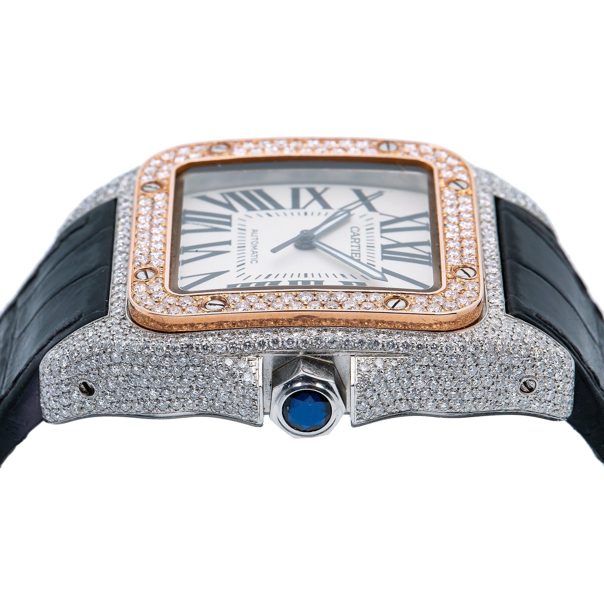 Cartier Santos 100 W20073X8 41MM White Dial With 9.25 CT Diamonds