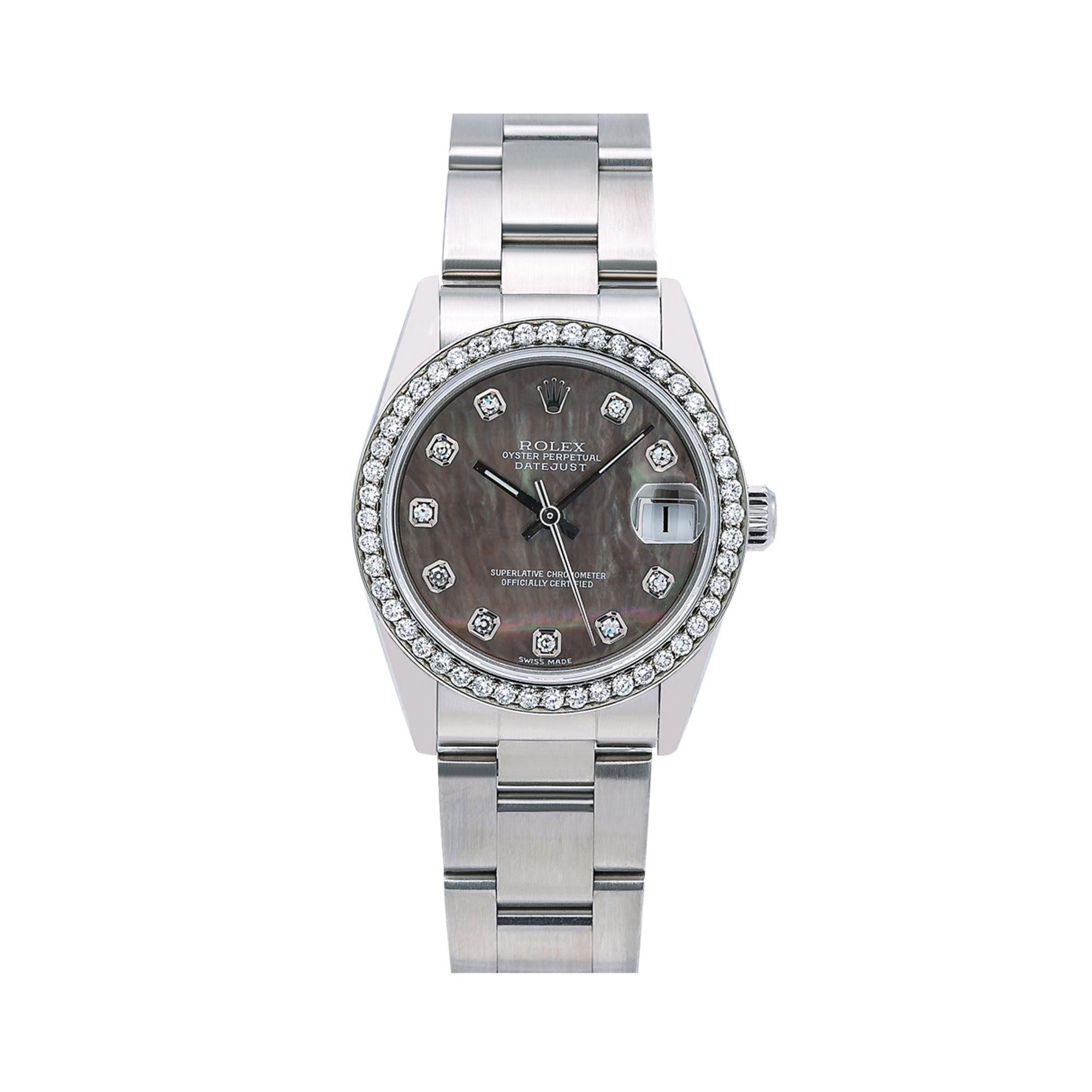 Rolex Datejust 31MM 78240 Black Mother of Pearl Diamond Dial Diamond Bezel Stainless Steel Oyster Bracelet 1.05ct
