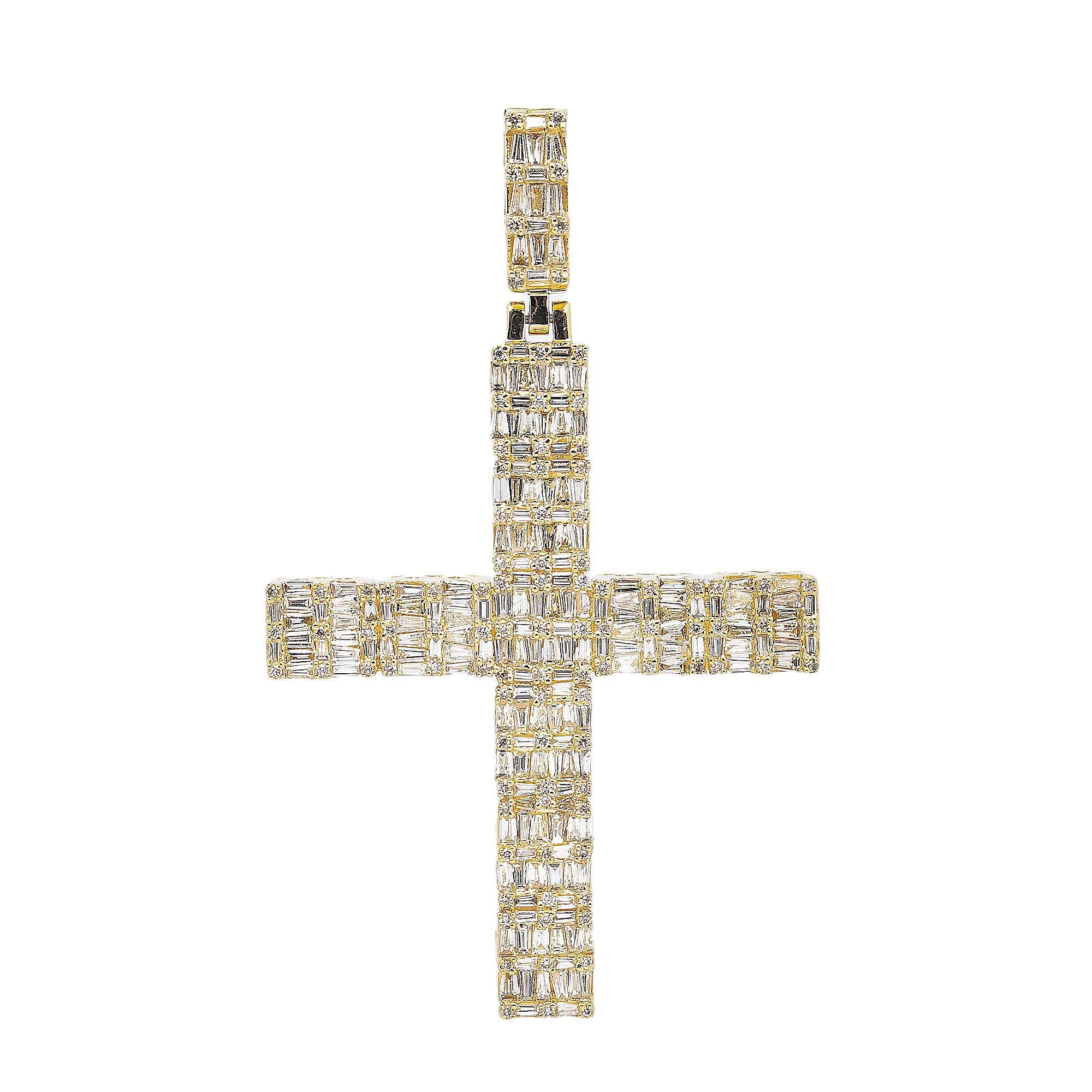 14K YELLOW GOLD CROSS WITH 3.25 CT DIAMONDS