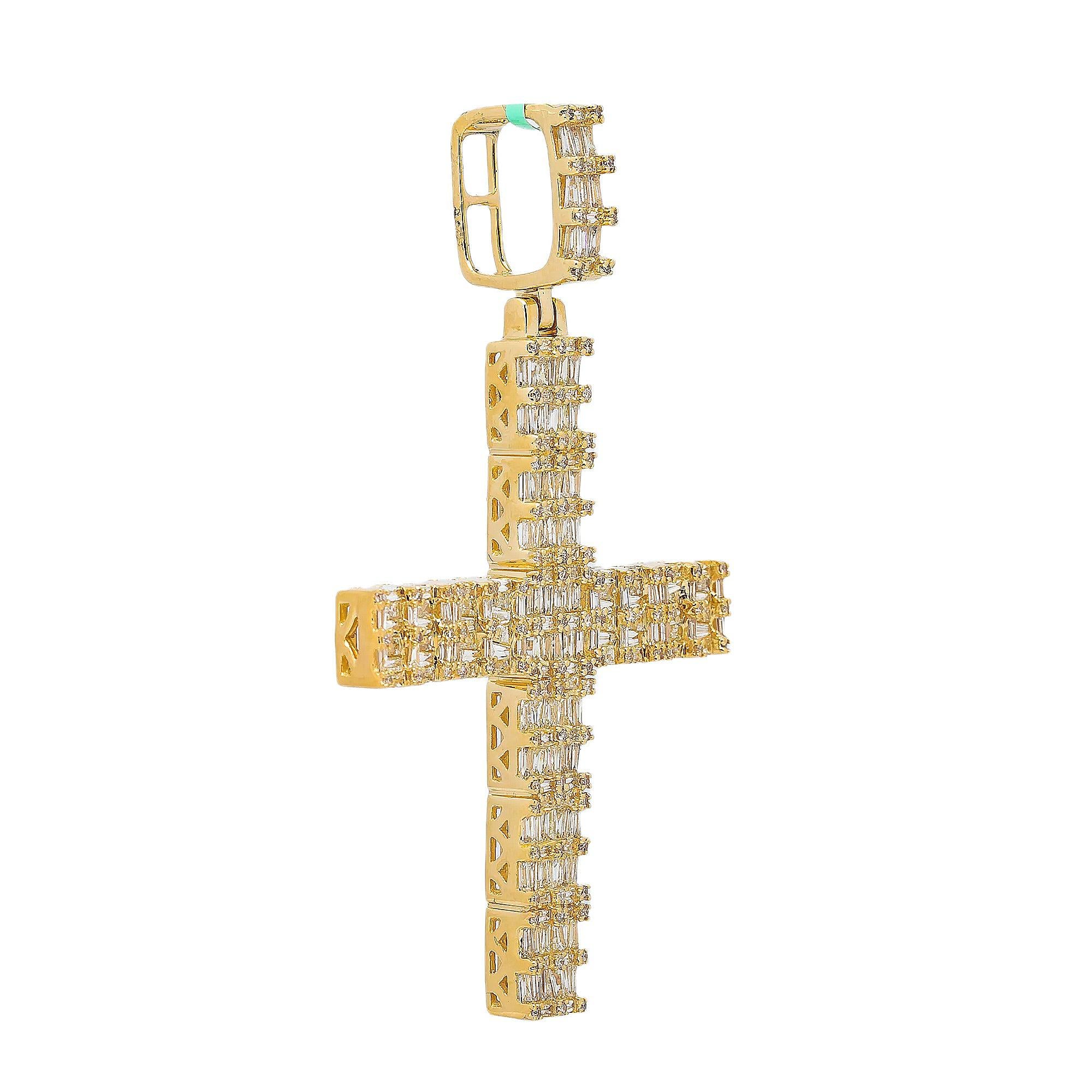 14K YELLOW GOLD CROSS WITH 3.25 CT DIAMONDS